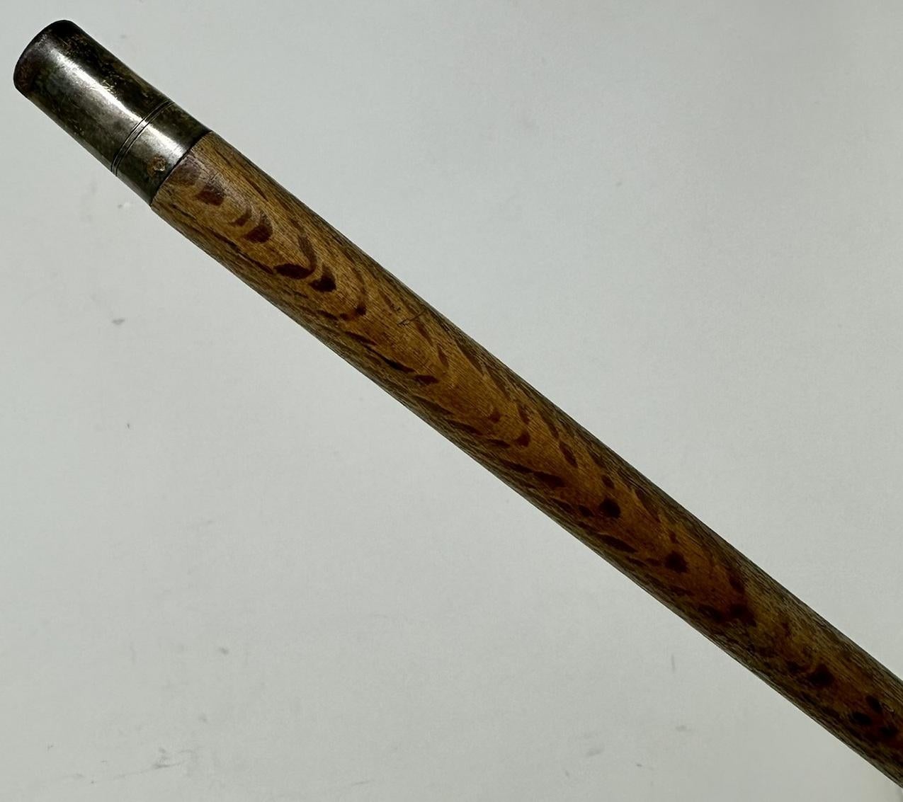Antique Vintage Wooden Stag Antler Horn Walking Stick Cane Sterling Silver 1899  For Sale 3