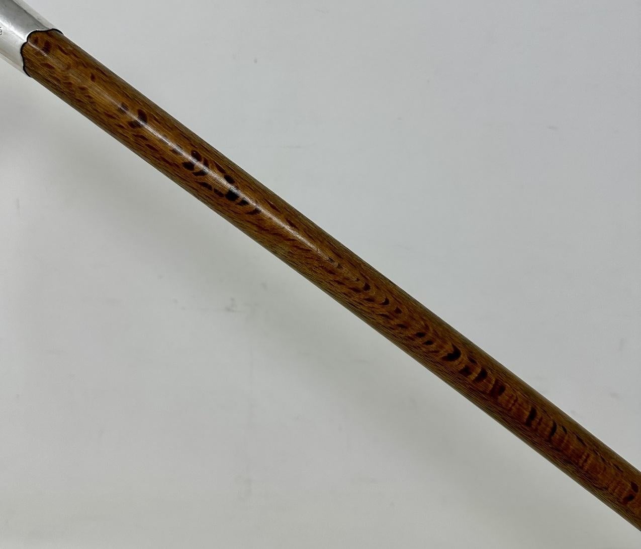 Carved Antique Vintage Wooden Stag Antler Horn Walking Stick Cane Sterling Silver 1899  For Sale