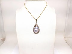 Antique Vintage Yellow White Gold Diamond Pearl Necklace Pendant