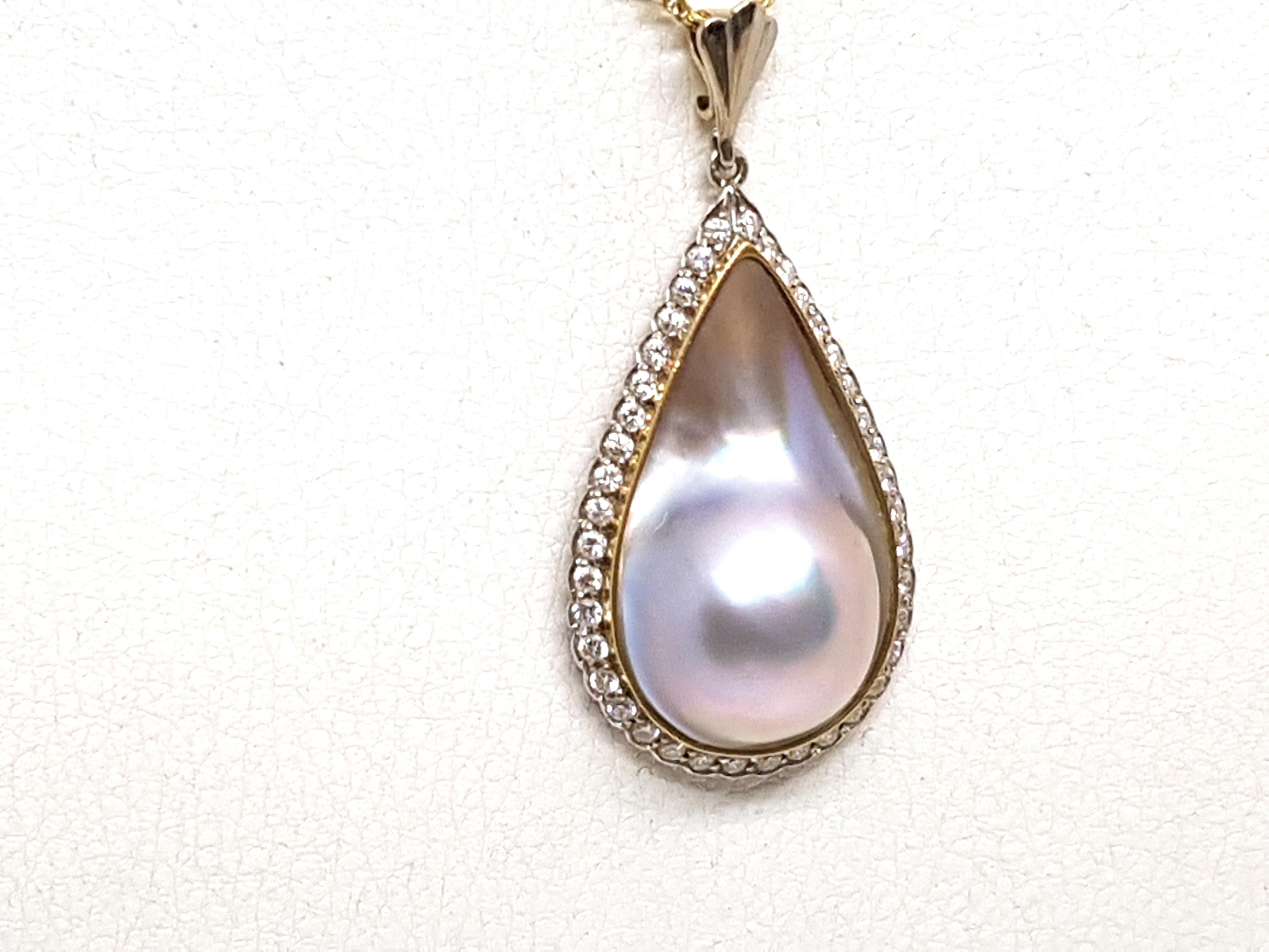 Women's Antique Vintage Yellow White Gold Diamond Pearl Necklace Pendant For Sale