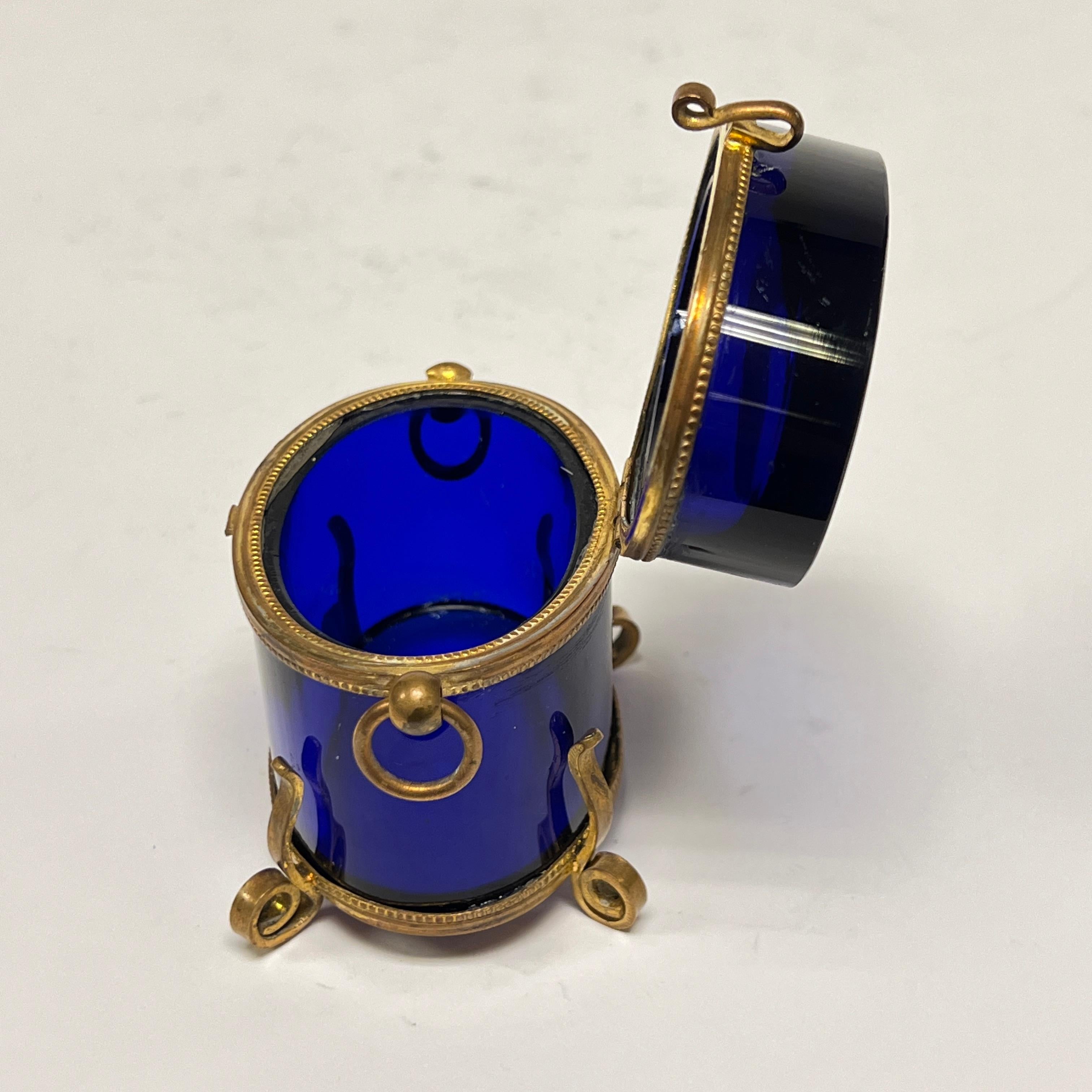 Antique Violet / Blue Glass and Gilt Bronze Jewelry Box / Casket For Sale 7