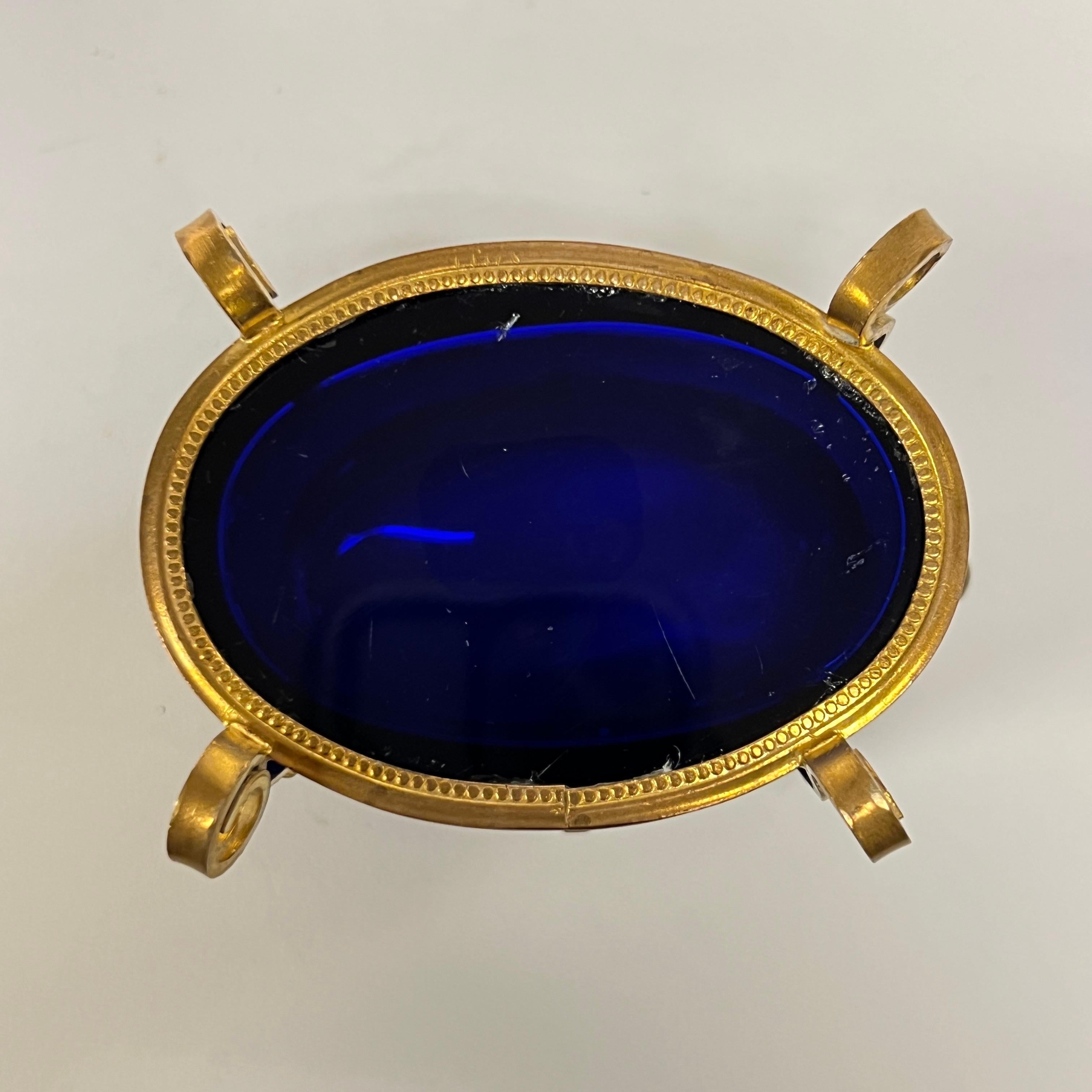 Antique Violet / Blue Glass and Gilt Bronze Jewelry Box / Casket For Sale 8
