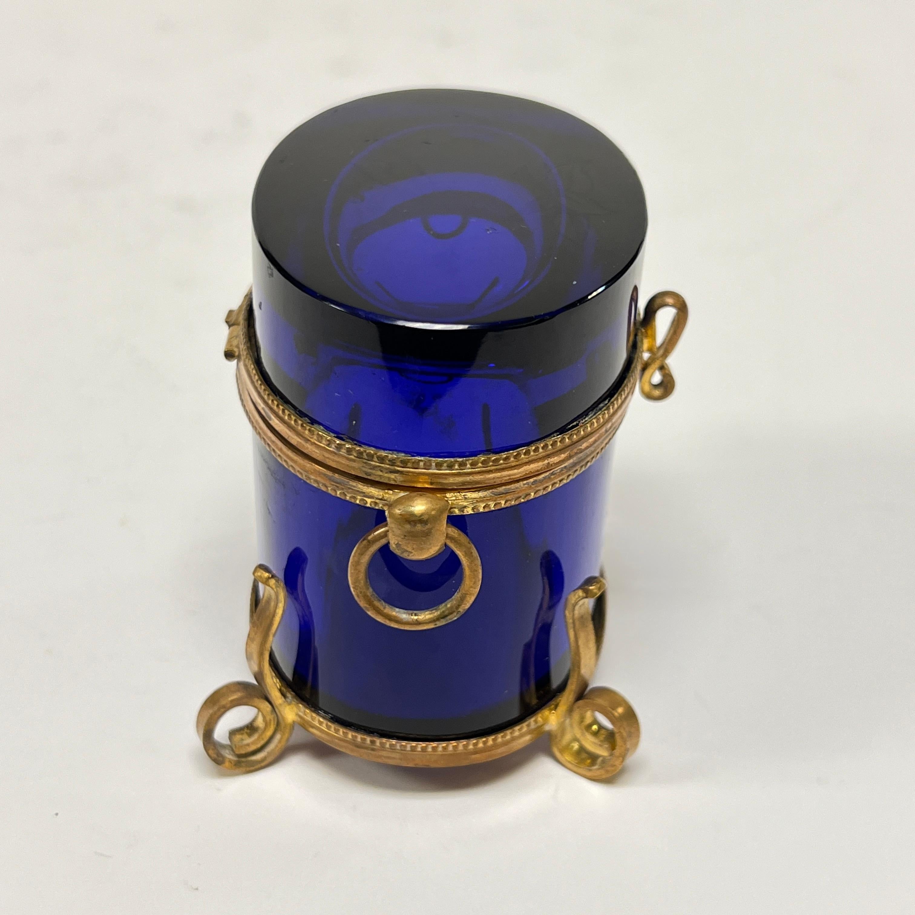 Antique Violet / Blue Glass and Gilt Bronze Jewelry Box / Casket For Sale 1