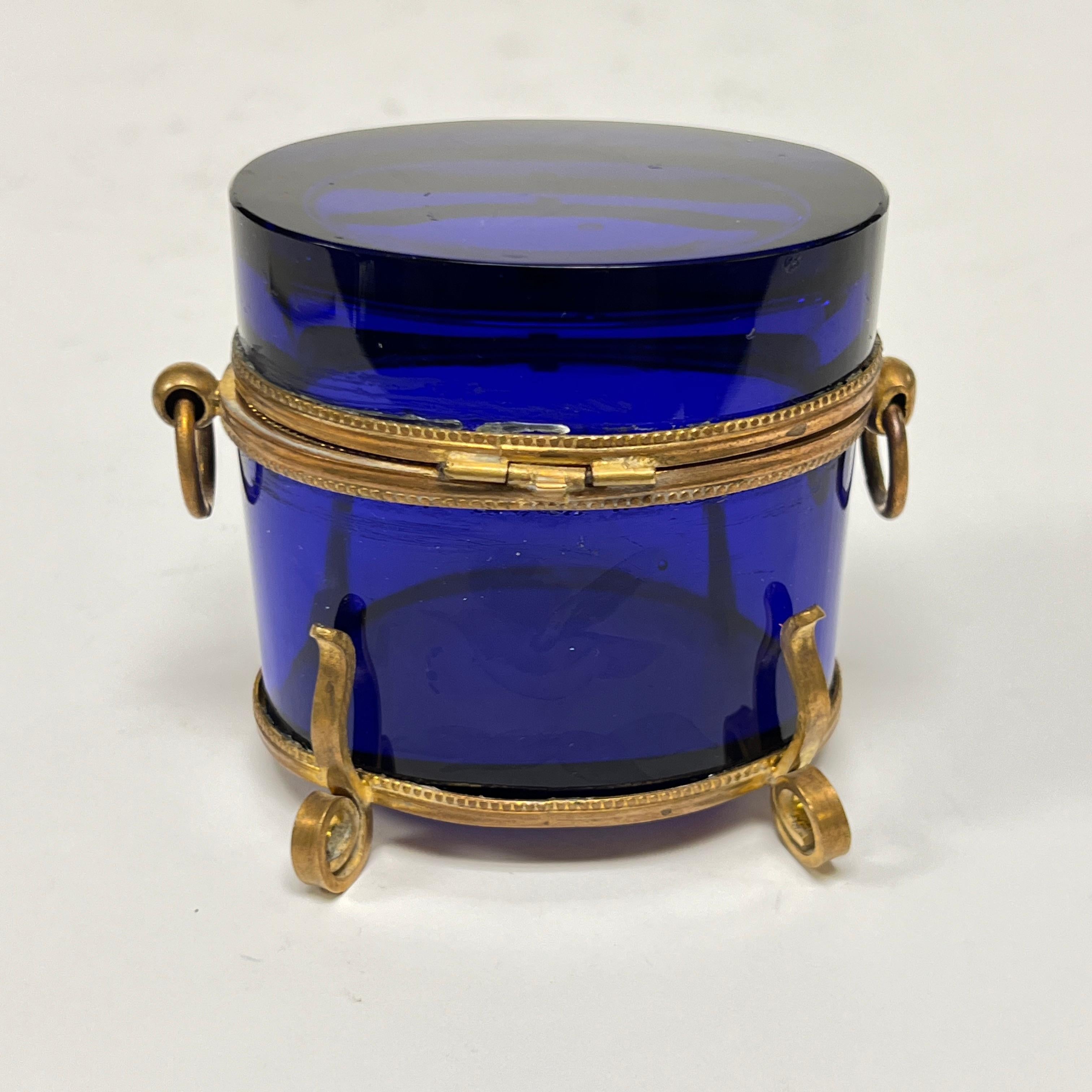 Antique Violet / Blue Glass and Gilt Bronze Jewelry Box / Casket For Sale 2