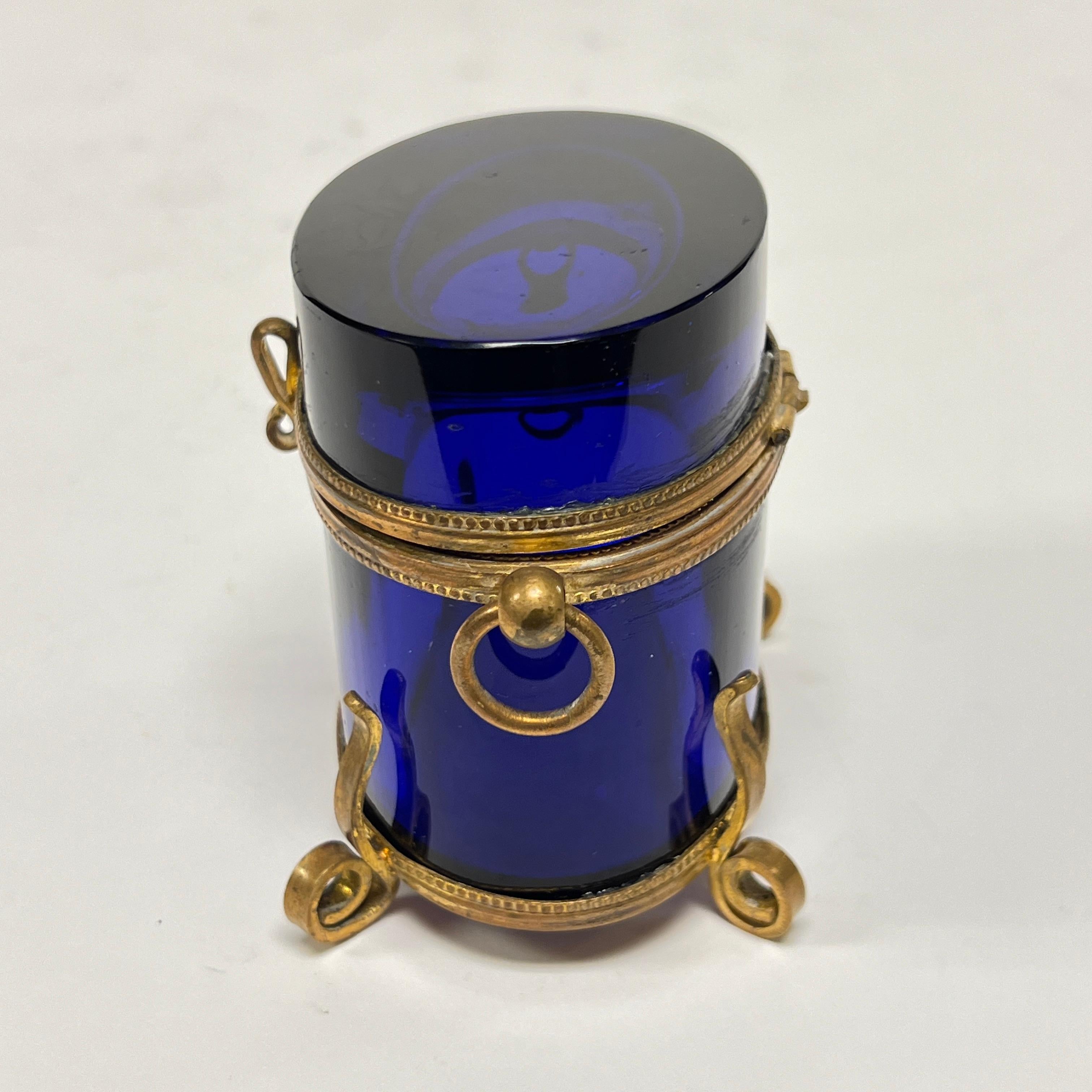 Antique Violet / Blue Glass and Gilt Bronze Jewelry Box / Casket For Sale 3