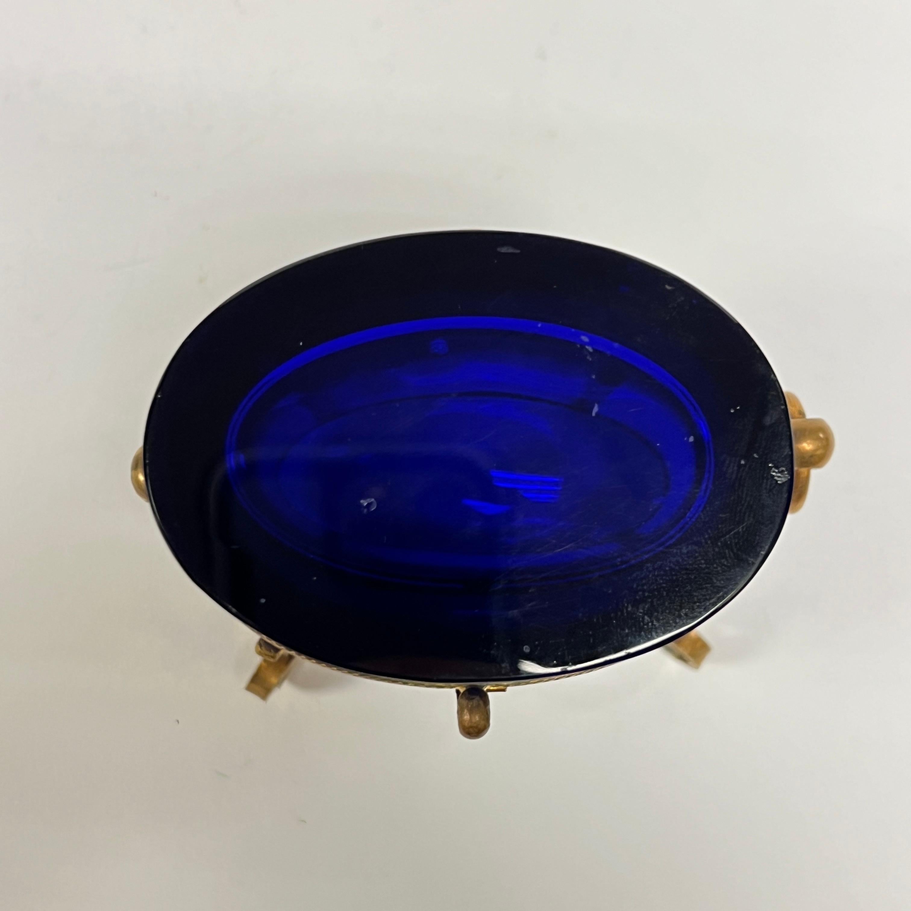 Antique Violet / Blue Glass and Gilt Bronze Jewelry Box / Casket For Sale 4
