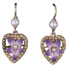 Antique Violet Heart Earrings of 14k Gold