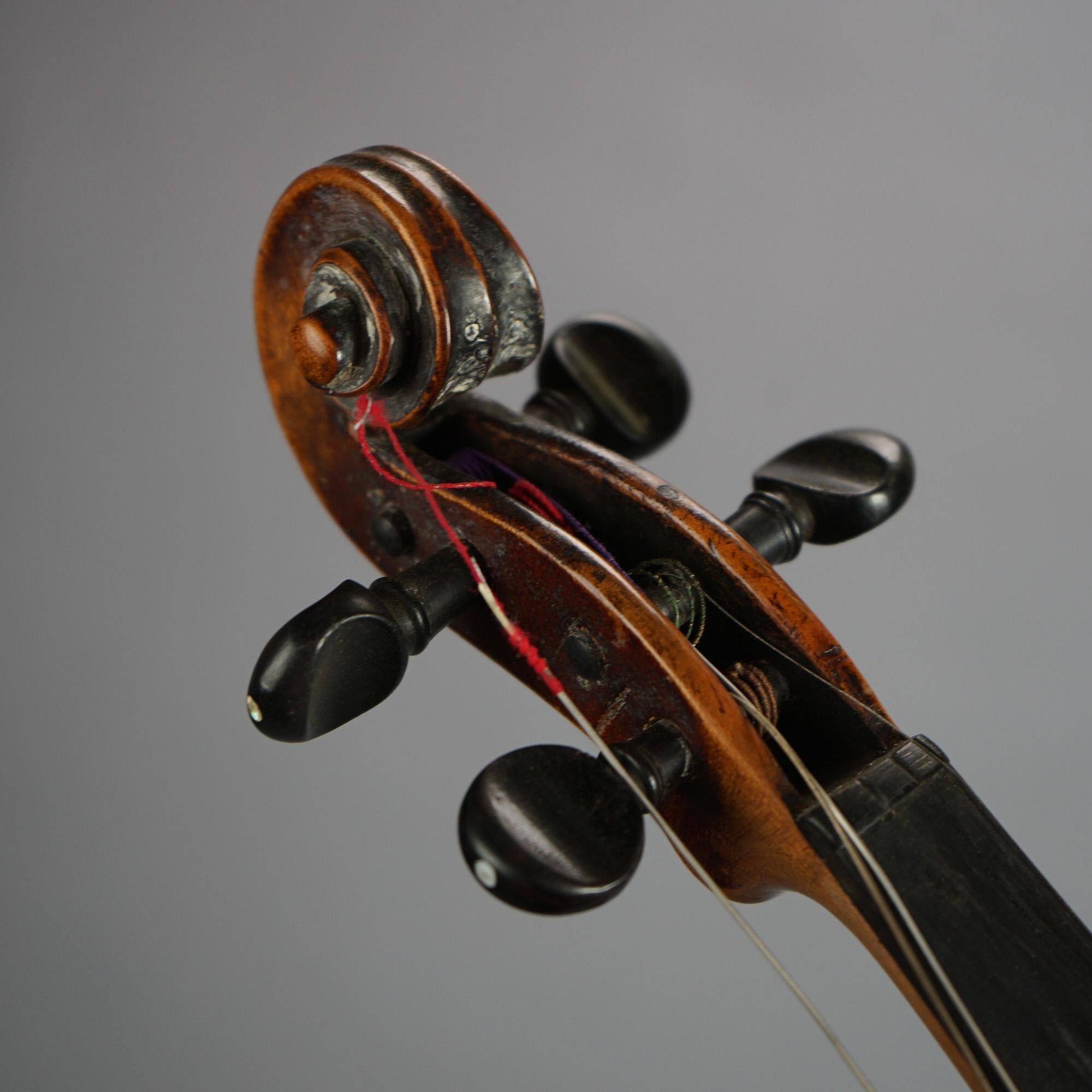 Antique Violin with Bow & Case C1920 5