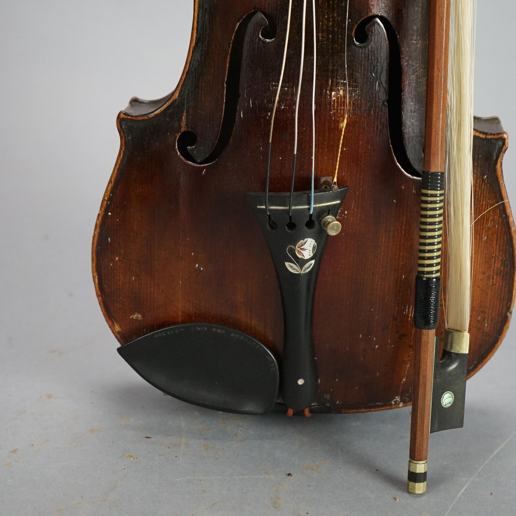 Antique Violin with Bow & Case C1920 7