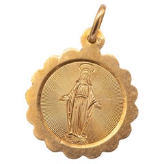 Antique Virgin Mary - French 18k Gold medallion - 1909 - Catholic pendant