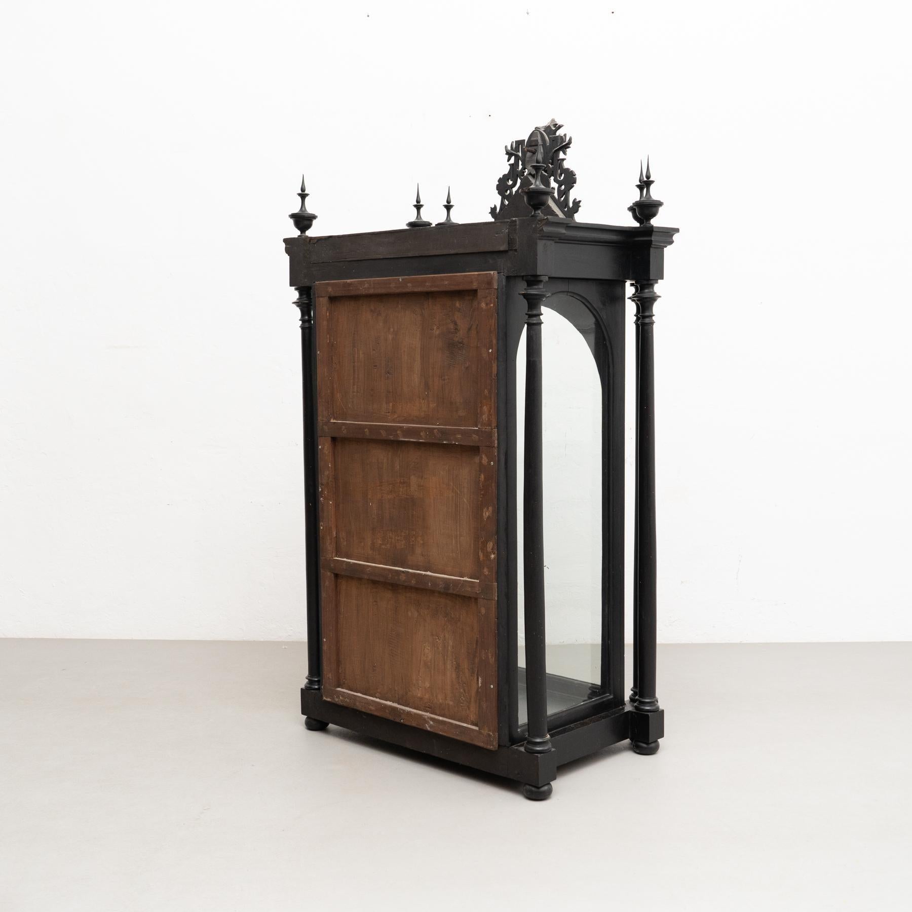 Antique Virgin Sculpture on a Wooden Glass Door Cabinet, circa 1940 For Sale 6