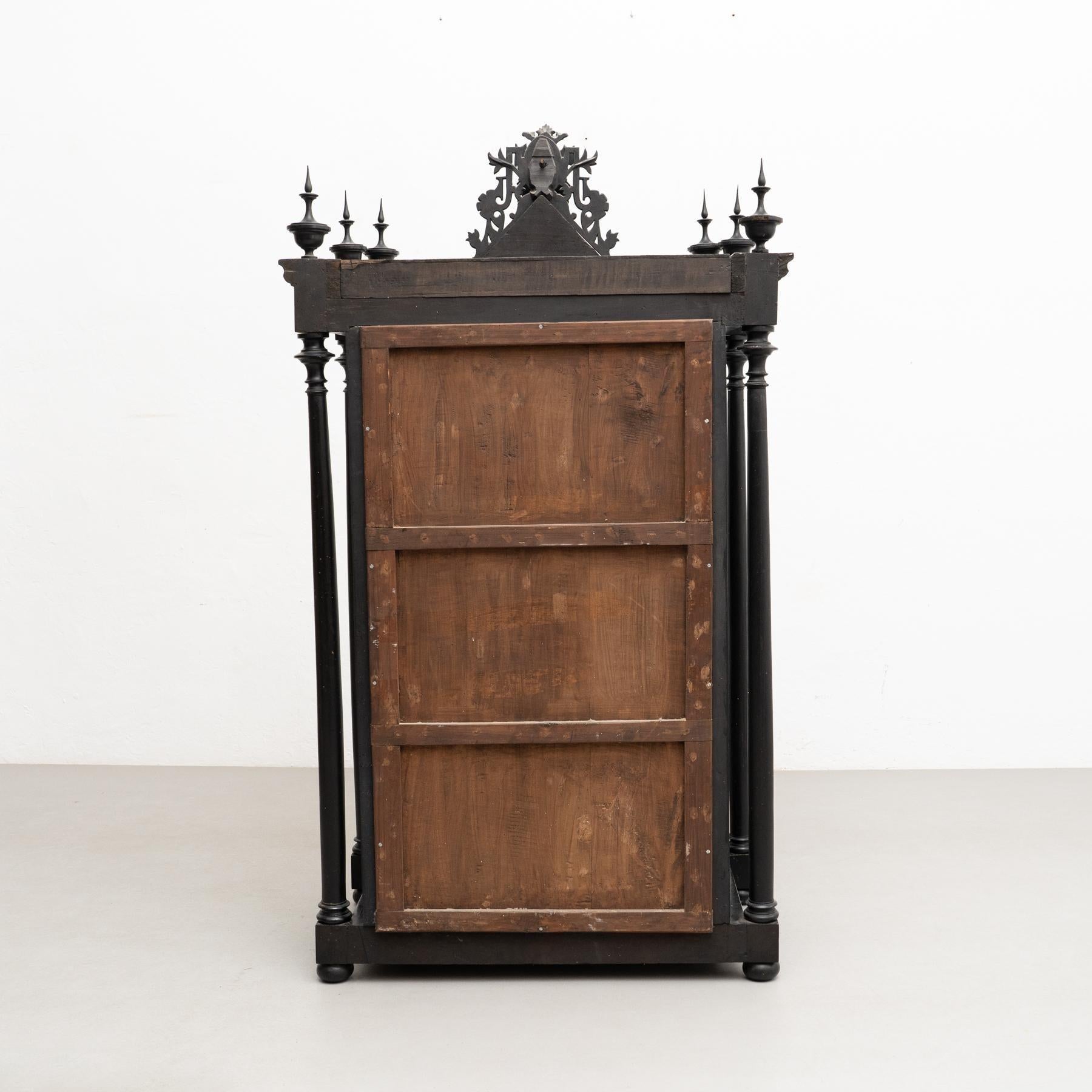 Antique Virgin Sculpture on a Wooden Glass Door Cabinet, circa 1940 For Sale 7
