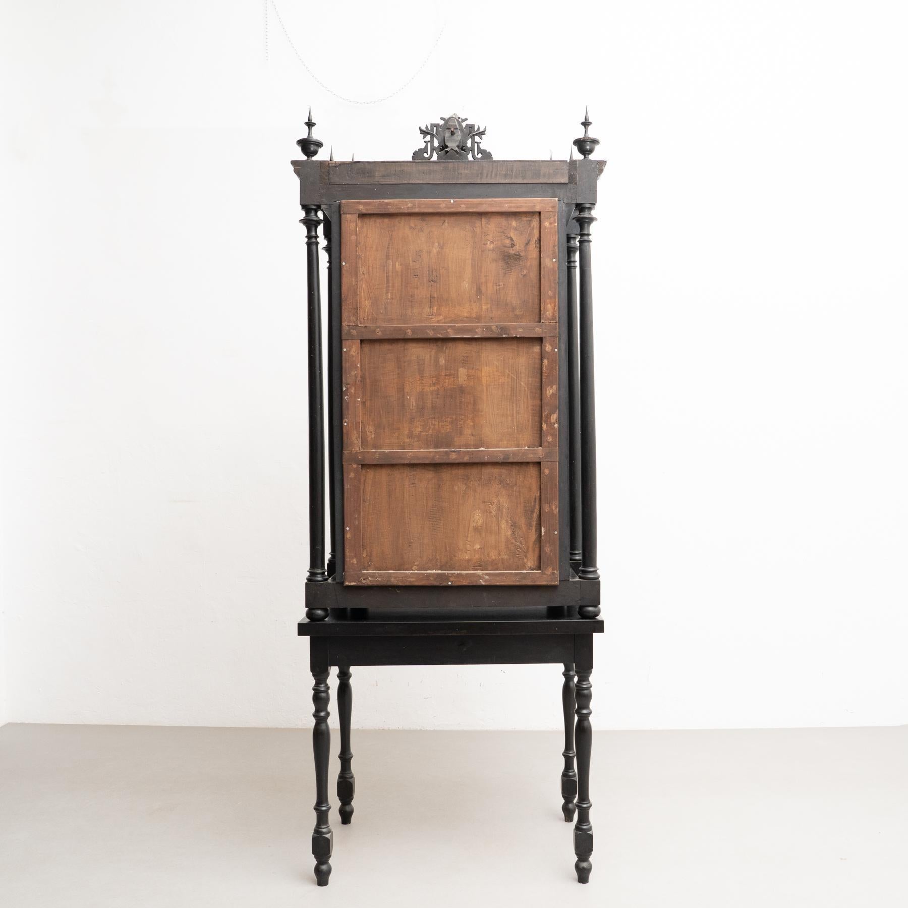 Antique Virgin Sculpture on a Wooden Glass Door Cabinet, circa 1940 For Sale 11