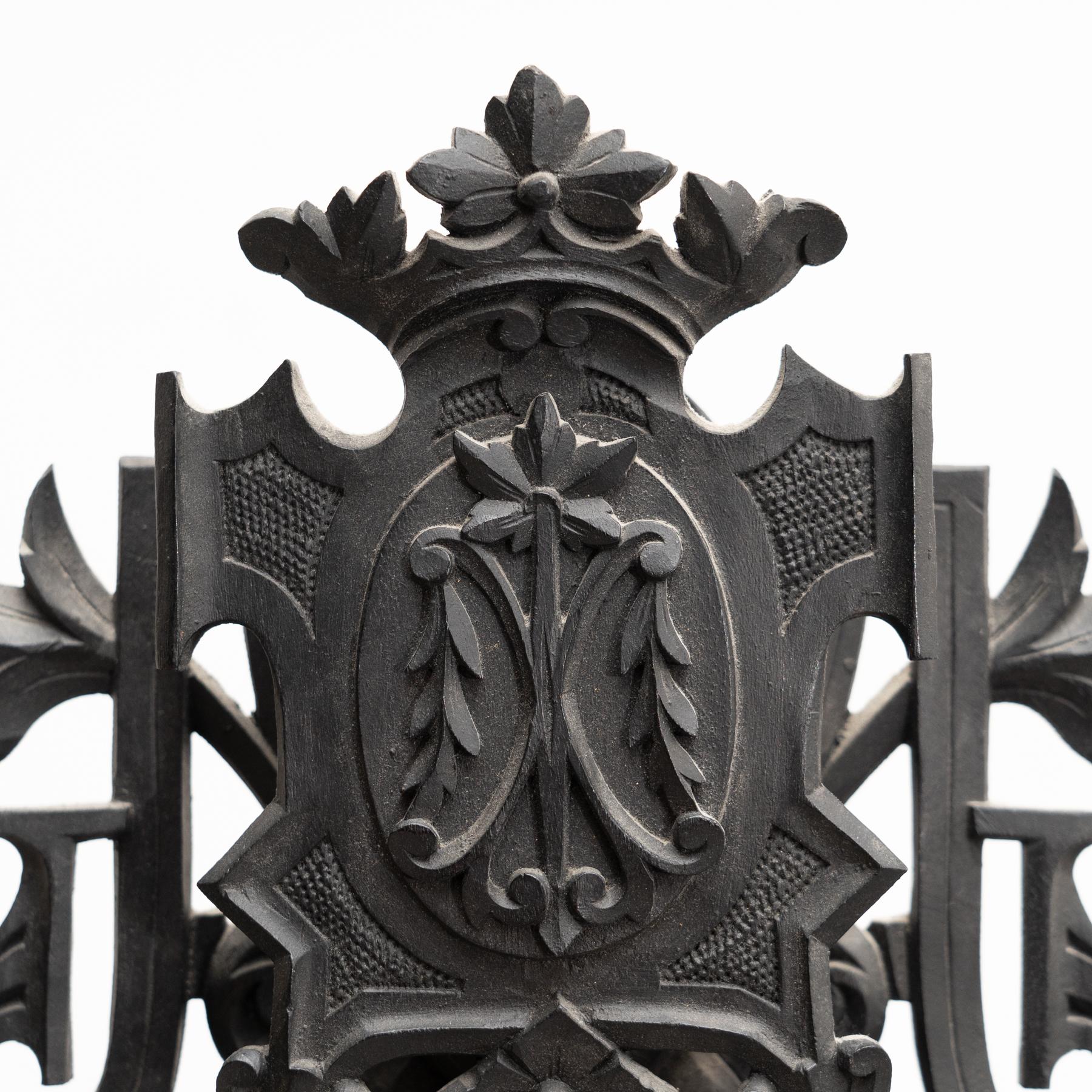Antique Virgin Sculpture on a Wooden Glass Door Cabinet, circa 1940 1