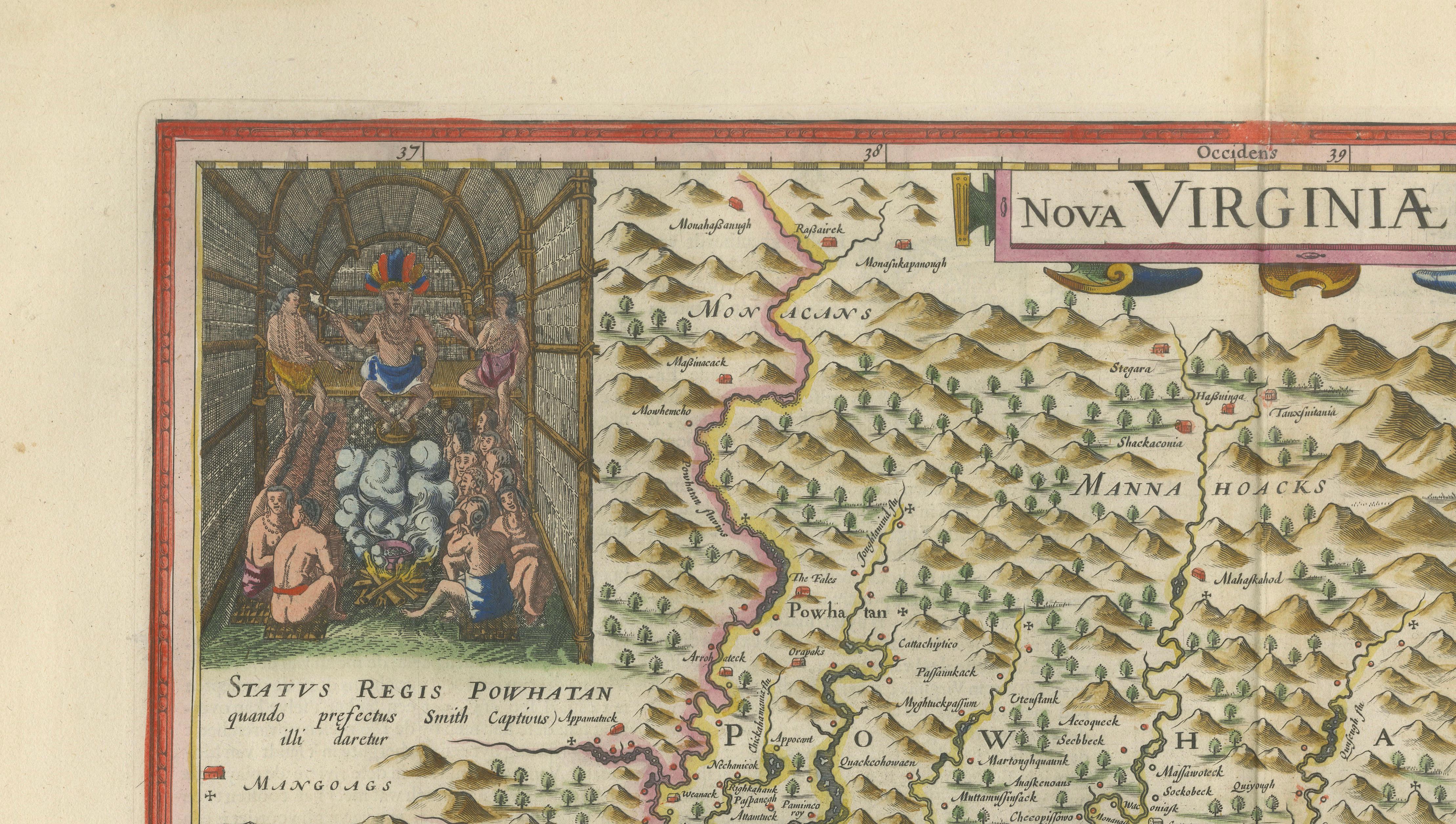 Antique Virginia Map Blaeu c.1642 – Jamestown, Powhatan, Chesapeake