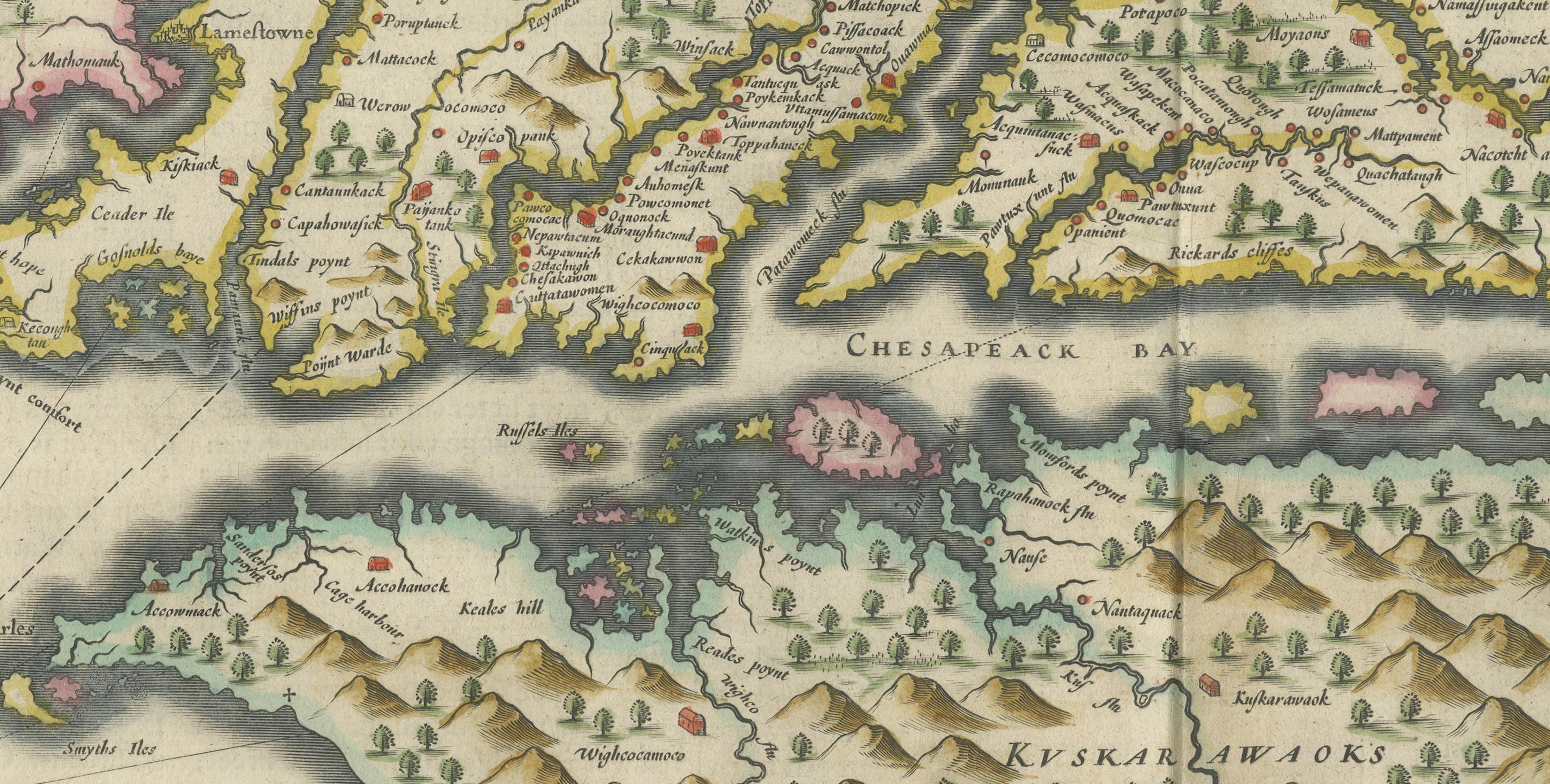 Antique Virginia Map Blaeu c.1642 – Jamestown, Powhatan, Chesapeake