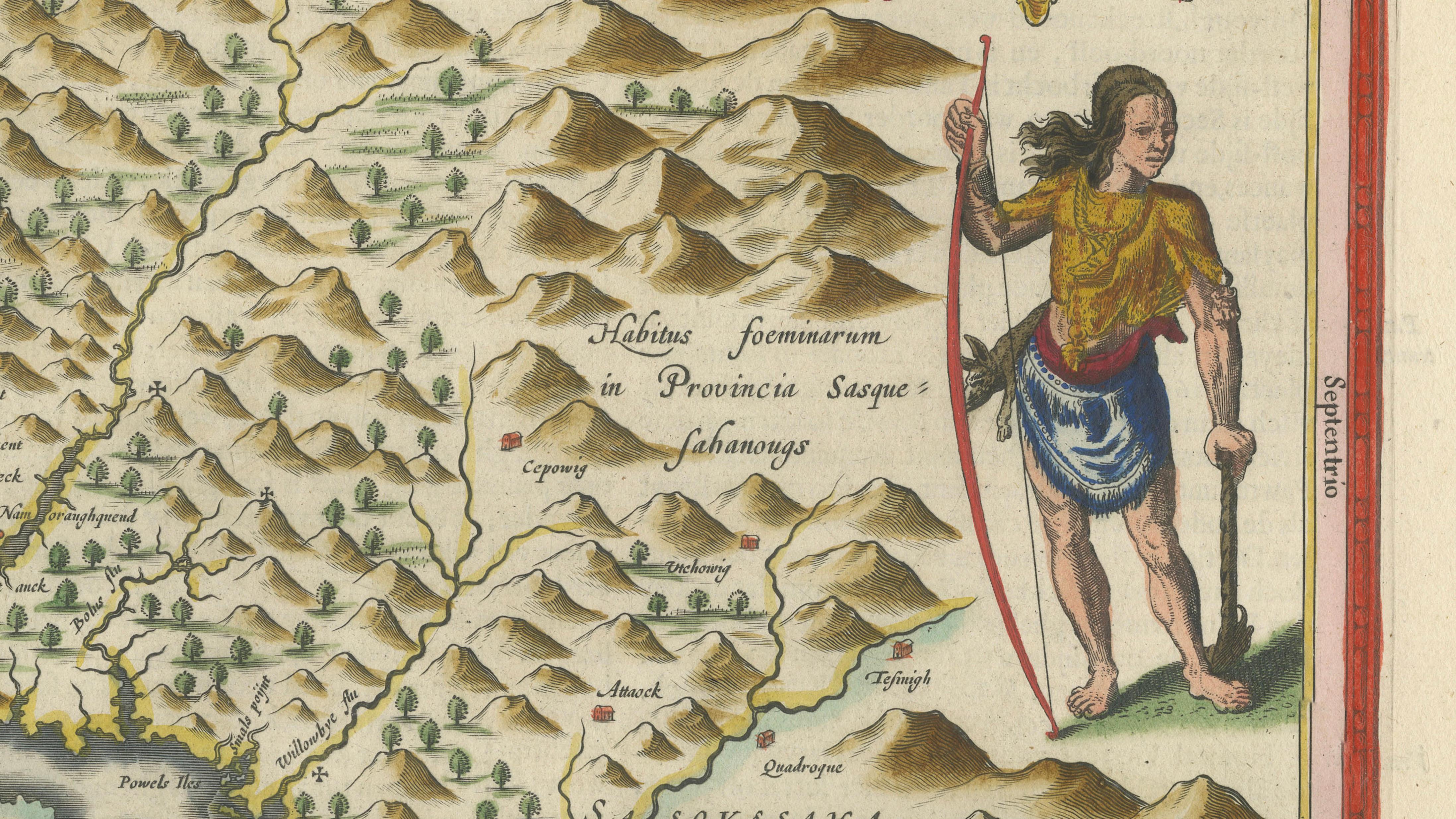 Antique Virginia Map Blaeu c.1642 – Jamestown, Powhatan, Chesapeake