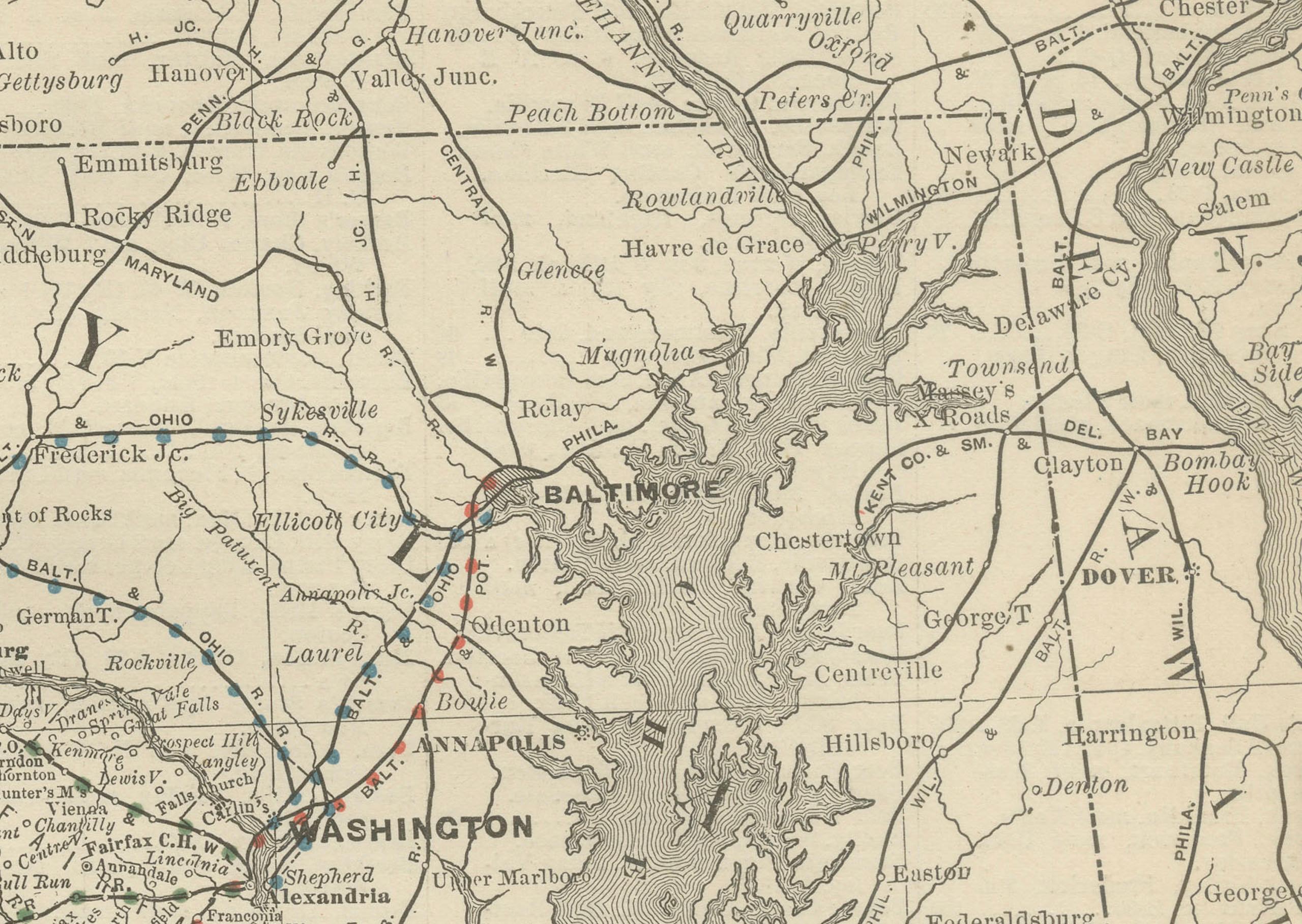 American Antique Virginia Map c.1888 – Railroads, Towns & The Old Dominion For Sale