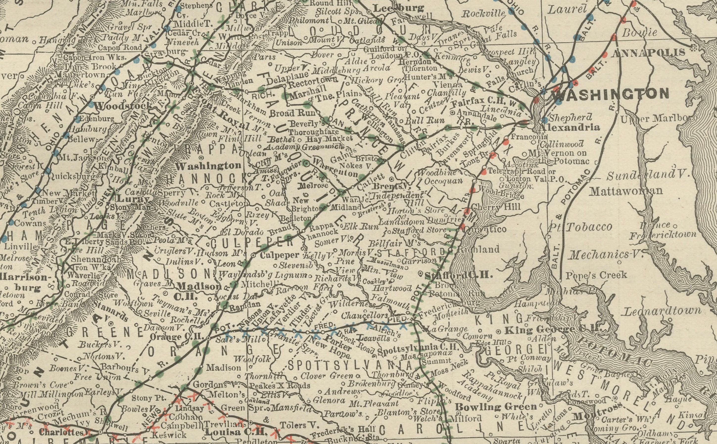 Paper Antique Virginia Map c.1888 – Railroads, Towns & The Old Dominion For Sale