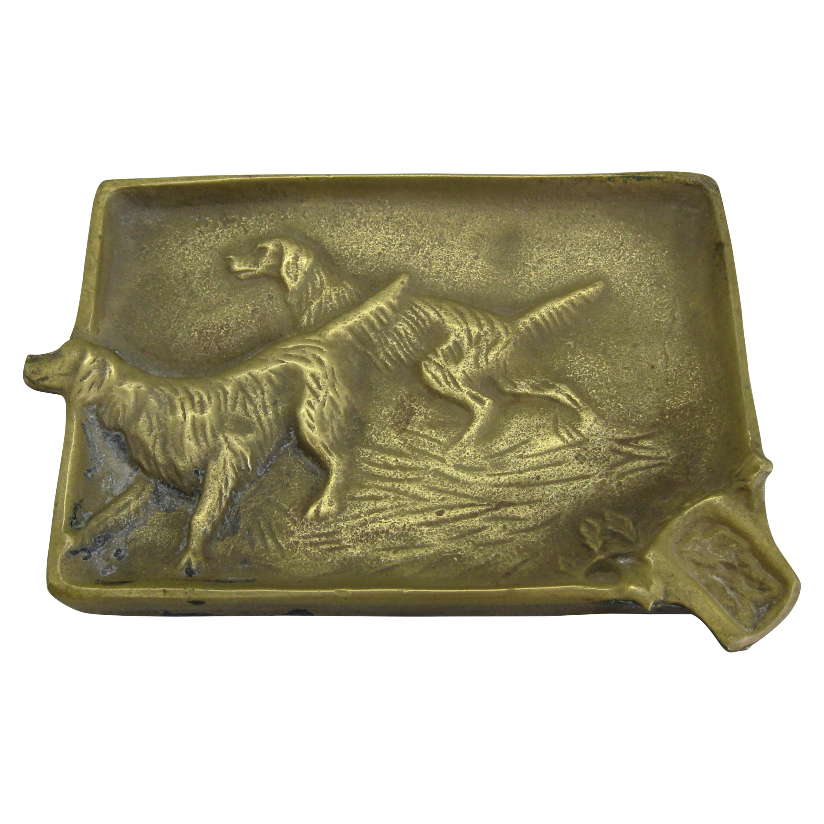 Antique Virginia Metalcrafters Irish Setter Figural Dog Brass Desk Ashtray