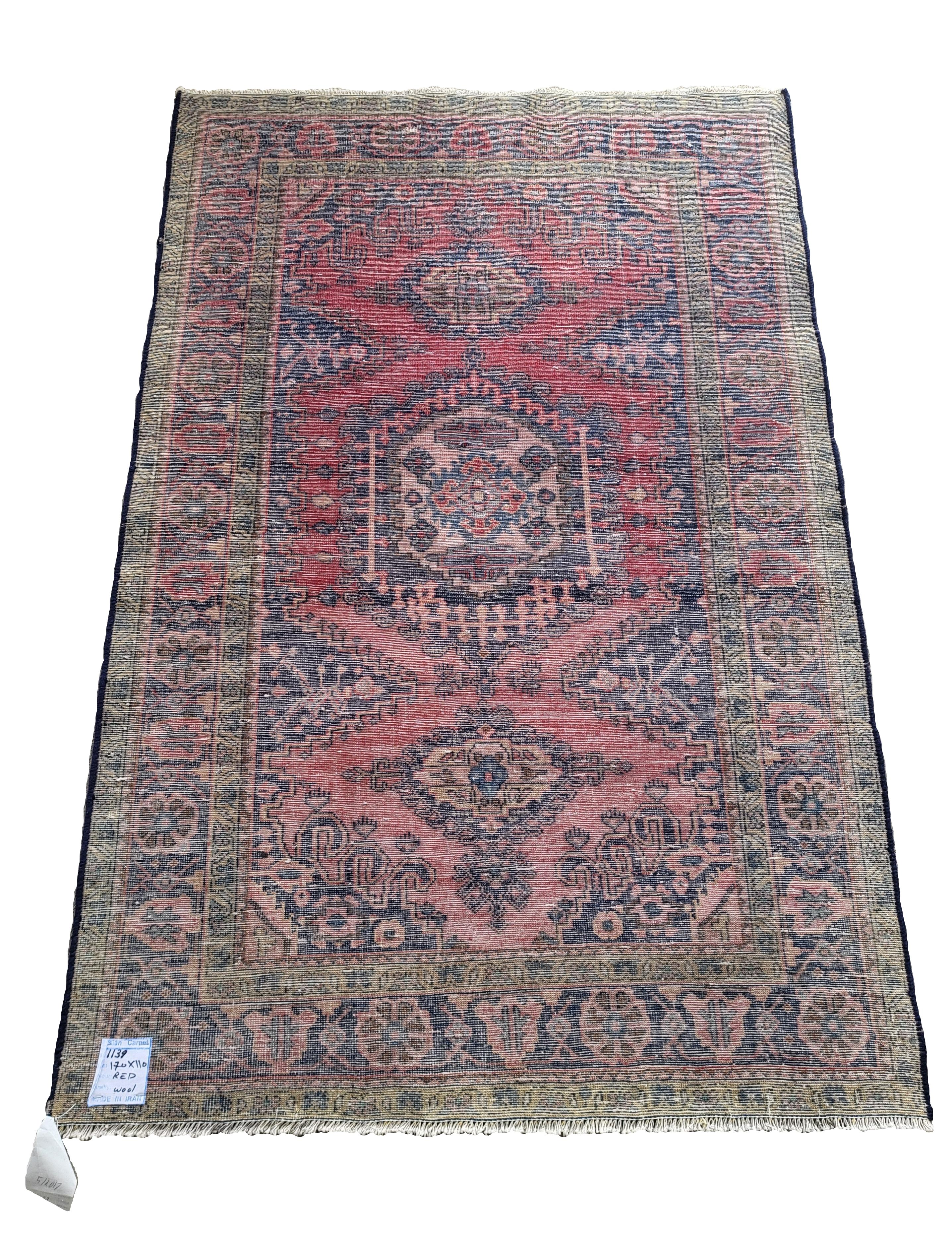 Mid-20th Century Antique Viss / Arak - Tribal Persian Rug - Coral, Navy, Gold For Sale