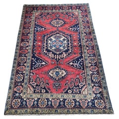 Vintage Viss / Arak - Tribal Persian Rug - Coral, Navy, Gold