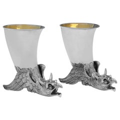 Antique Vitorian Pair of Sterling Silver Rhyton Vases, William Leuchars, 1882