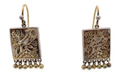 Antique Viuctorian Demi Parure Earrings Brooch Silver Guilt Japanese Taste