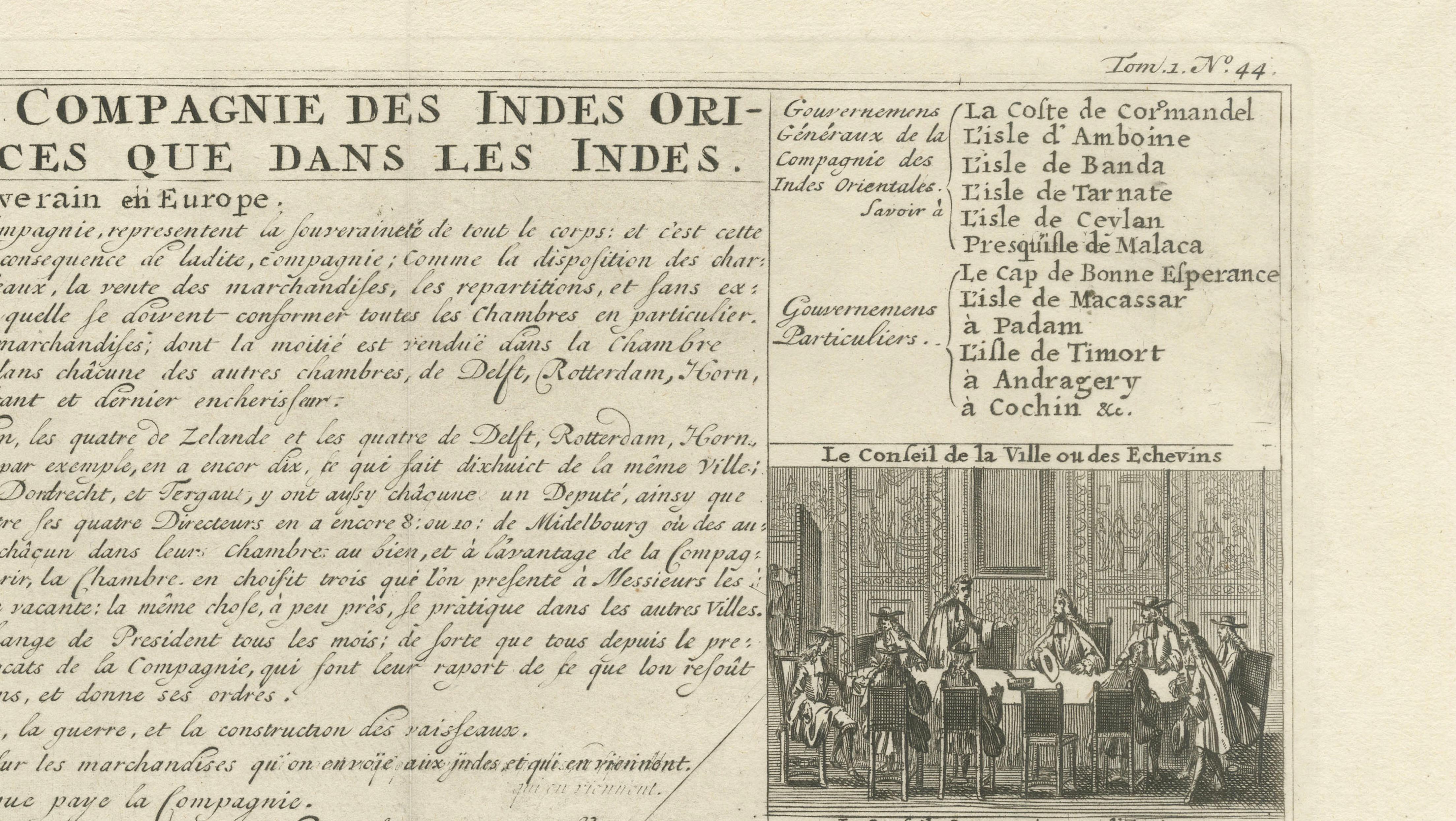 Antique VOC Governance Chart Engraving — Dutch East India Company, ca.1719