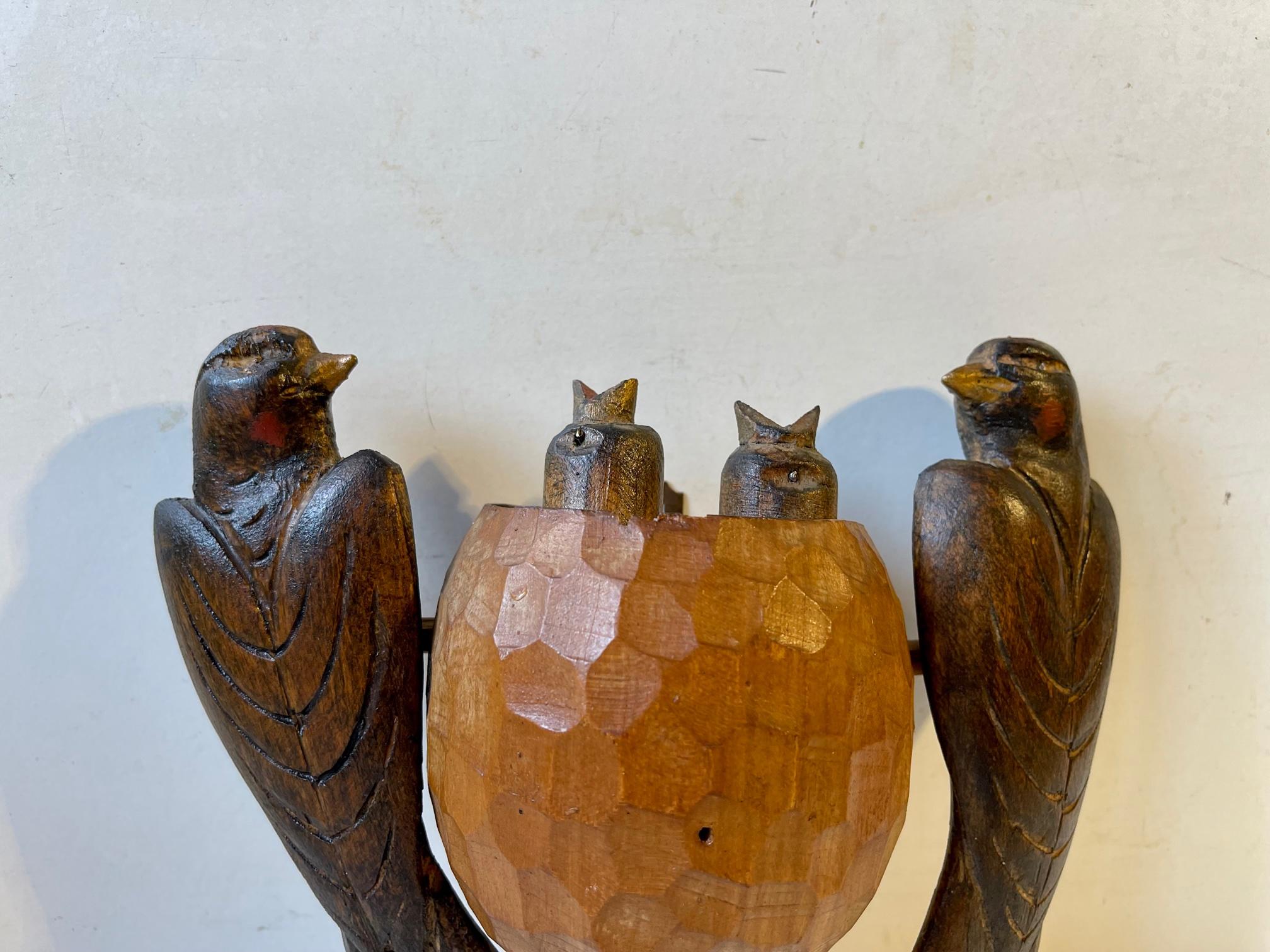 Folk Art Antique Volk Art Wall Figurine Nesting Swallows, 19th Century