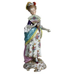 Antique Volkstedt Hand Painted & Gilt Porcelain Figure Of A Woman C1890