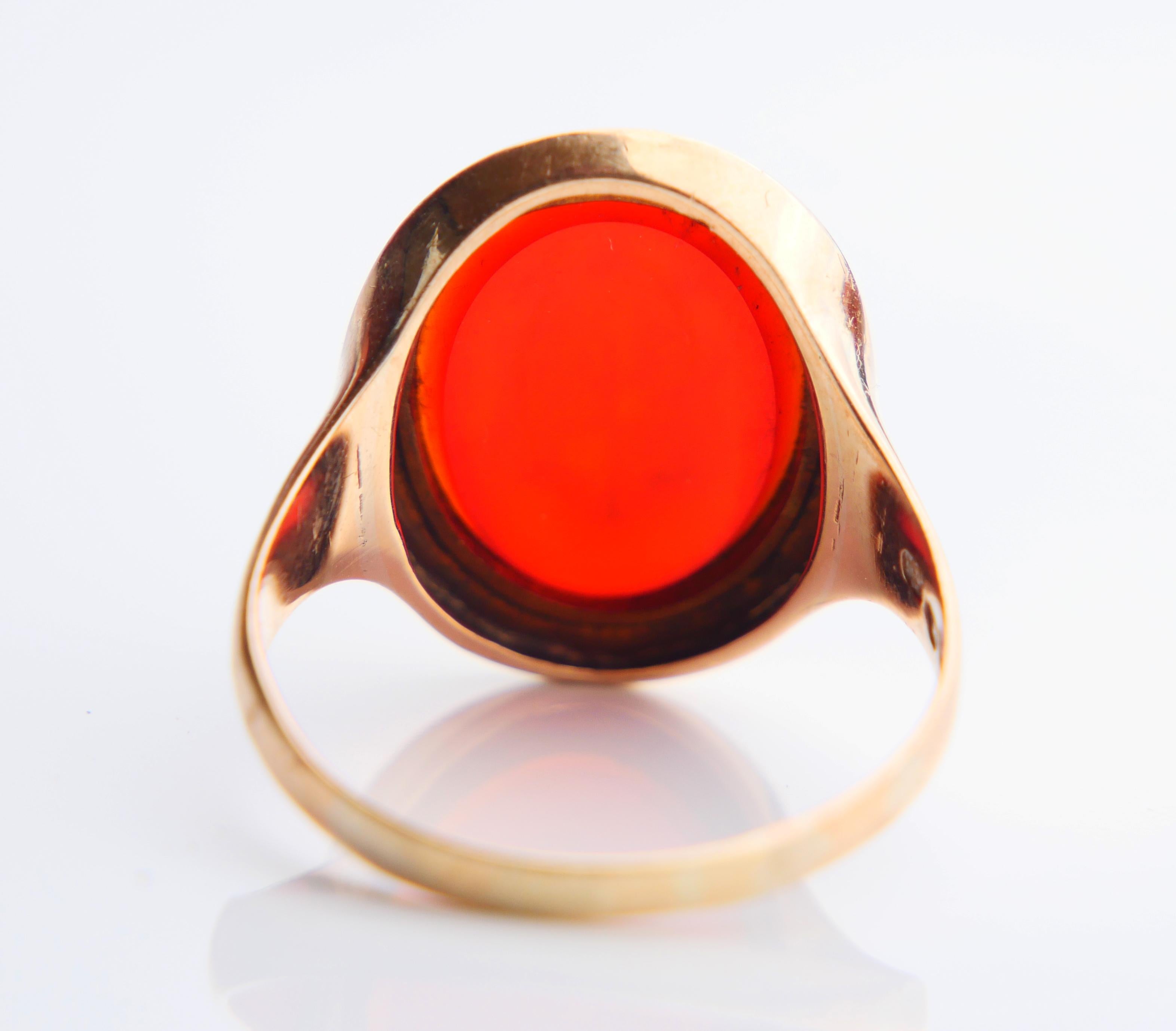 Women's or Men's Antique von Aminoff Intaglio Signet Ring solid 18K Gold Carnelian ØUS11.75/7.5gr For Sale