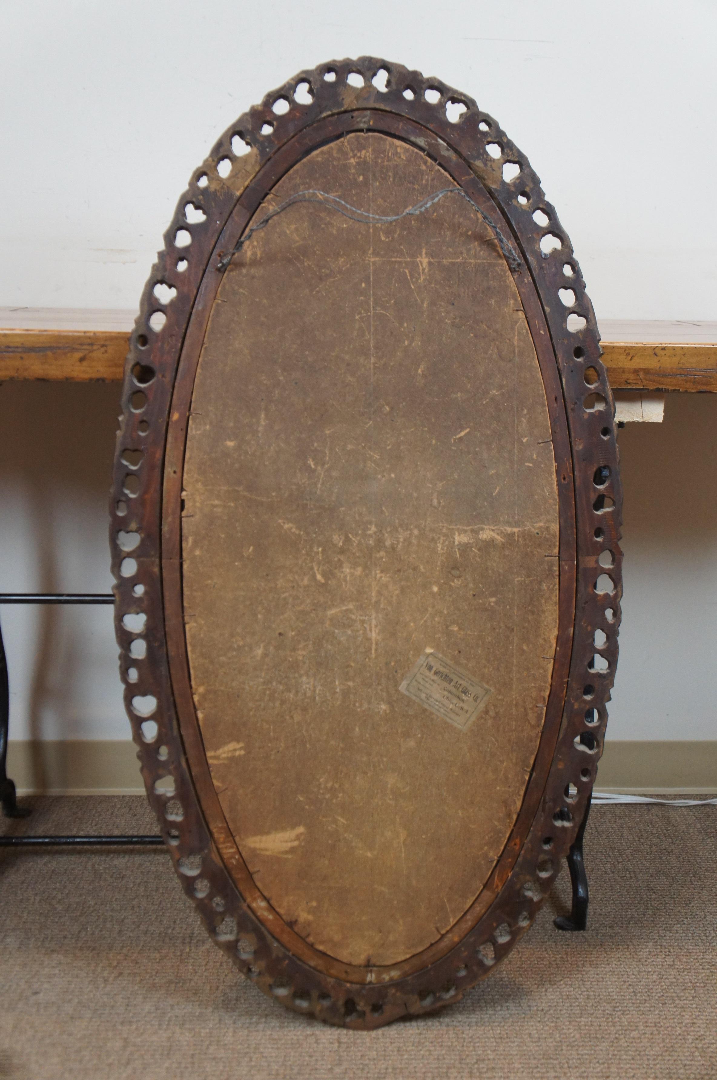 Antique Von Gerichten Art Glass Carved Pierced Rococo Oval Mirror 5