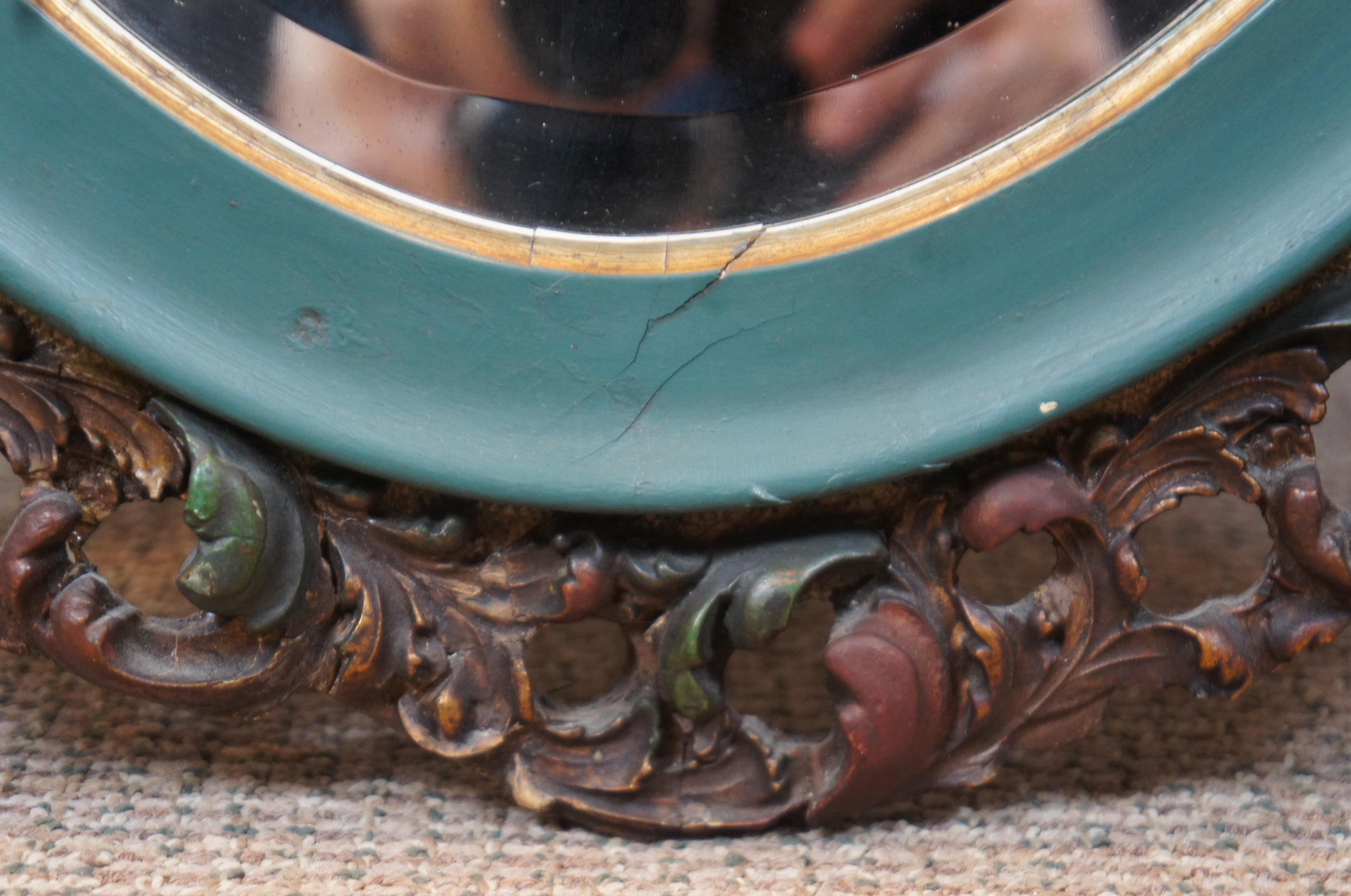 Antique Von Gerichten Art Glass Carved Pierced Rococo Oval Mirror 1