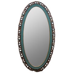 Antique Von Gerichten Art Glass Carved Pierced Rococo Oval Mirror