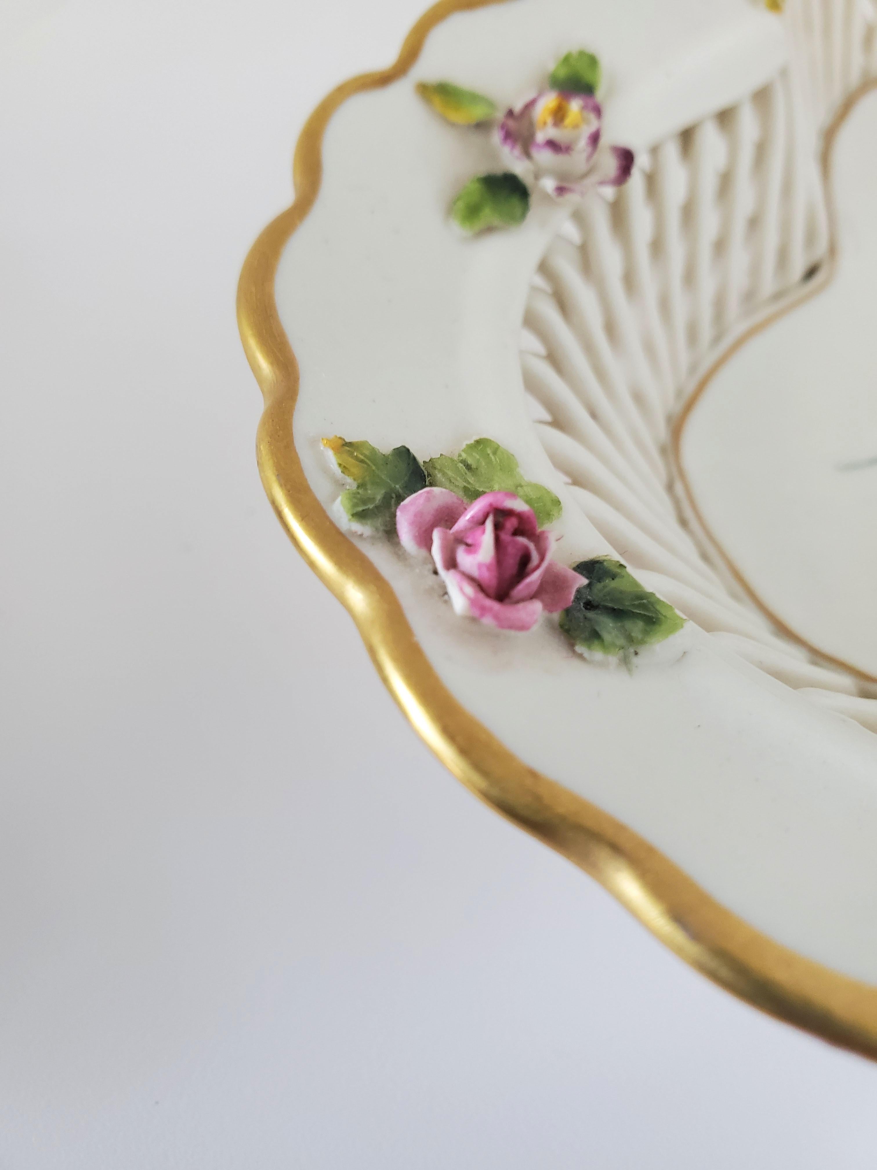 Appliqué Antique Von Schierholz Rococo Meissen-Style Floral Encrusted Porcelain Basket For Sale