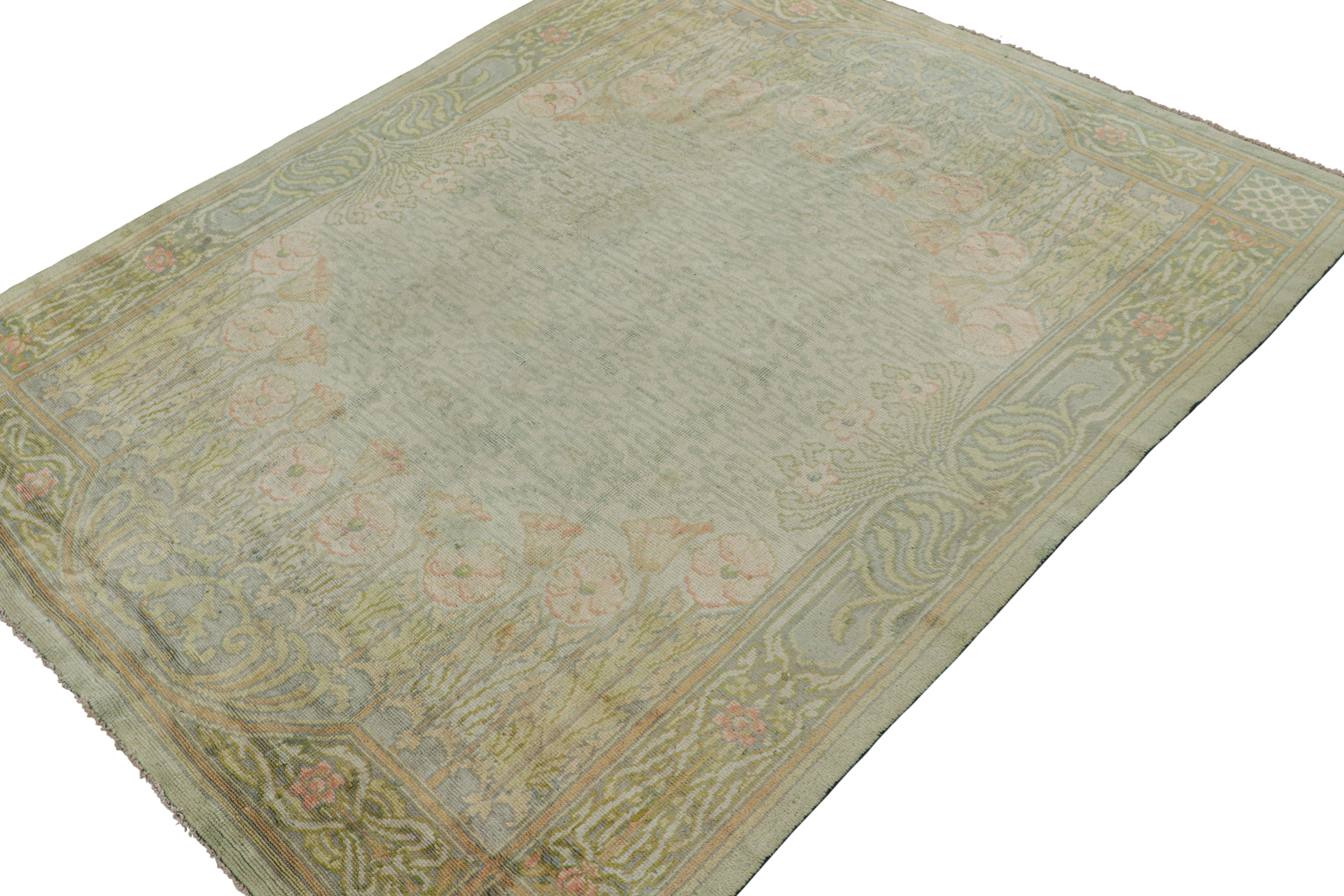 Irish Antique Voysey Arts & Crafts Rug in Green with Floral Patterns For Sale