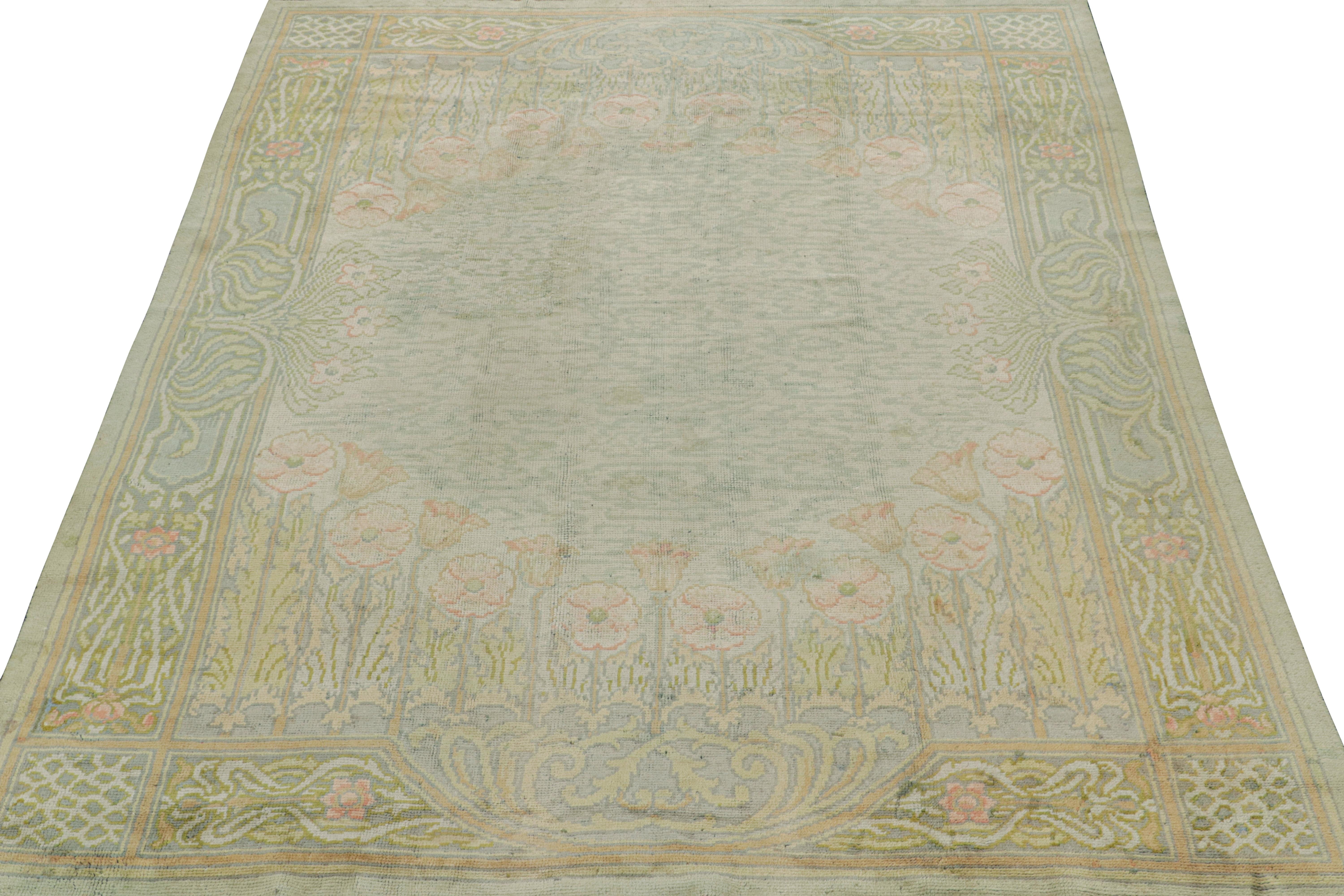 Hand-Knotted Antique Voysey Arts & Crafts Rug in Green with Floral Patterns For Sale