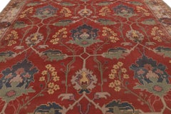 Antique Donegel Voysey Rug in Red with Colorful Floral Pattern - Rug & Kilim