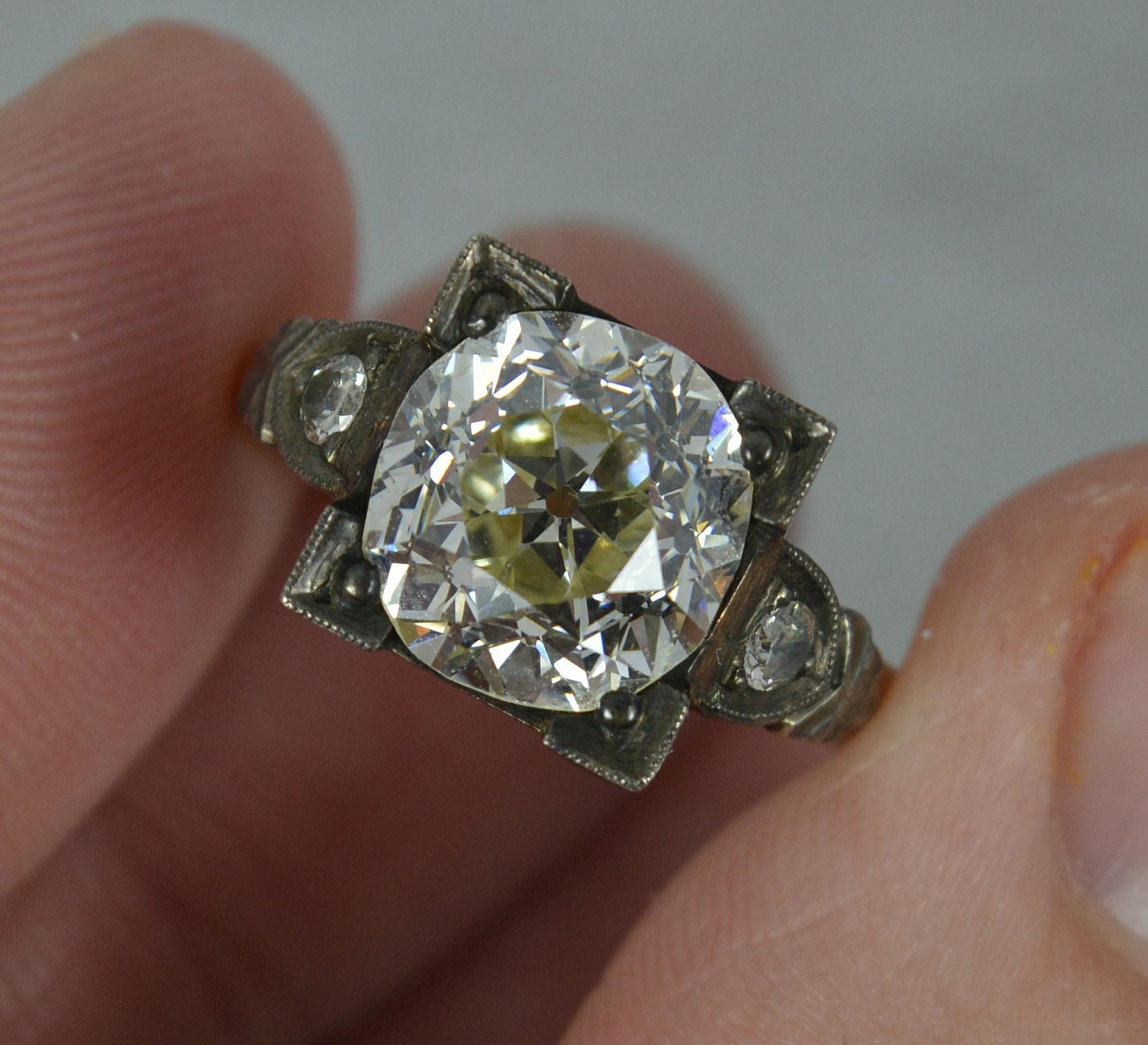 Antique Vs 3.36ct Old Cut Diamond and 18ct Gold Solitaire Engagement Ring 4