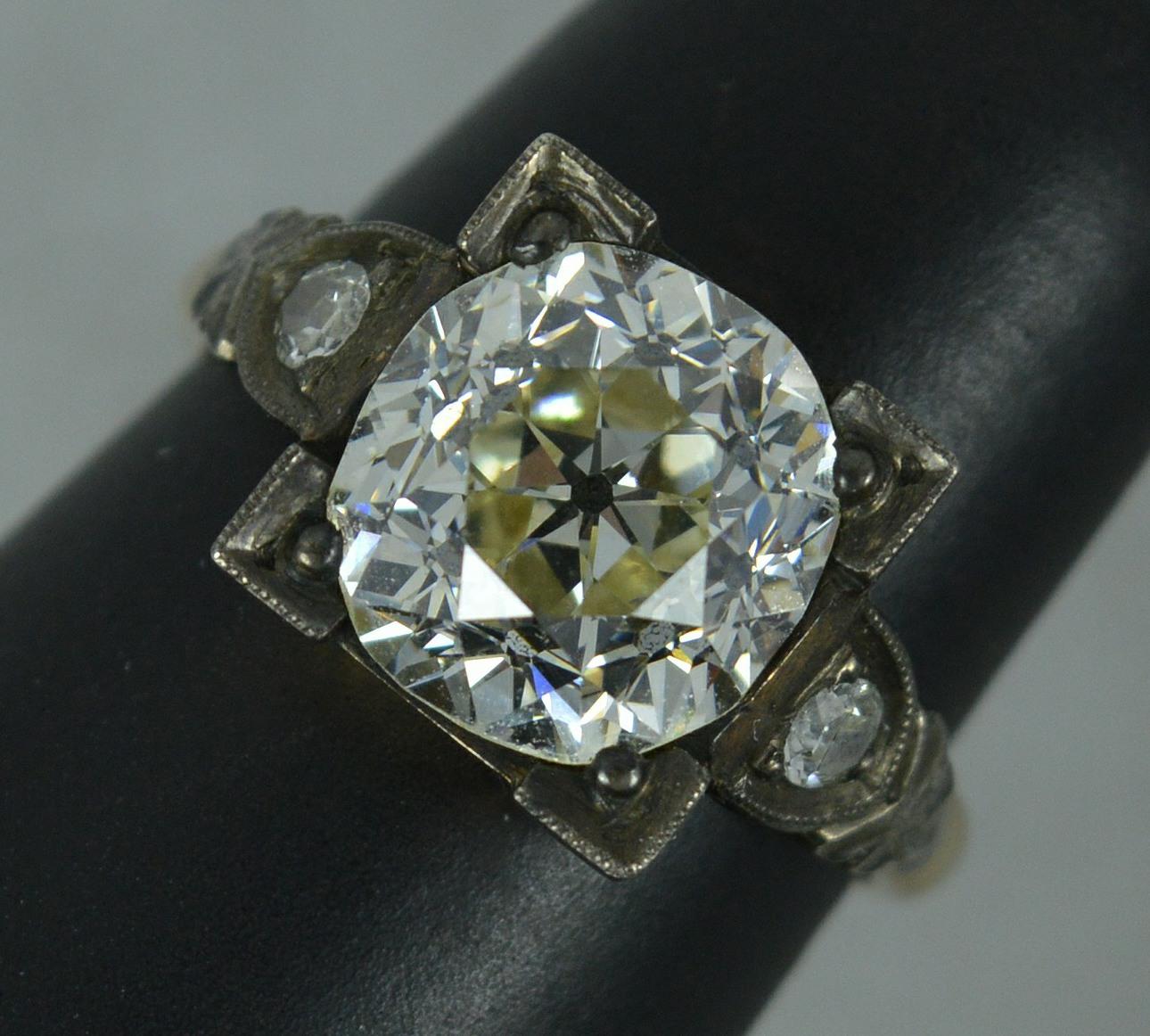 Art Deco Antique Vs 3.36ct Old Cut Diamond and 18ct Gold Solitaire Engagement Ring