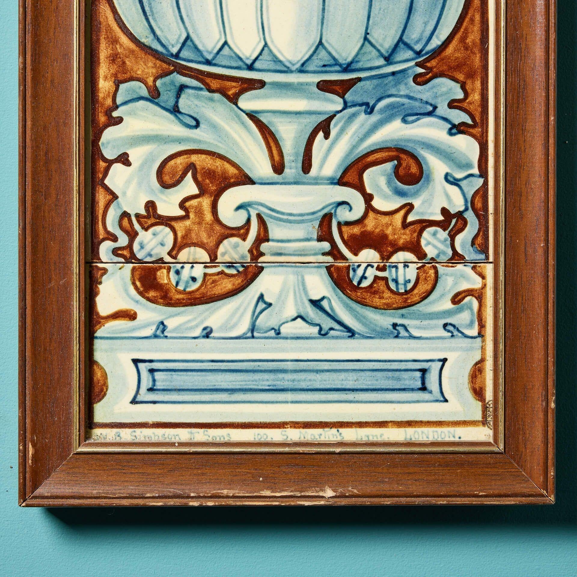Antike gerahmte Kacheltafel von W. B. Simpson & Sons mit Kachelrahmen im Zustand „Relativ gut“ im Angebot in Wormelow, Herefordshire
