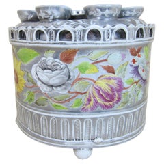 Antique W*** Pottery Silver Lustre & Handpainted Floral Bough Pot & Lid