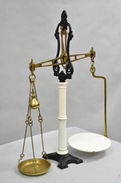 Antique W.& T. Avery English Victorian Brass & Porcelain Balance Beam Scale