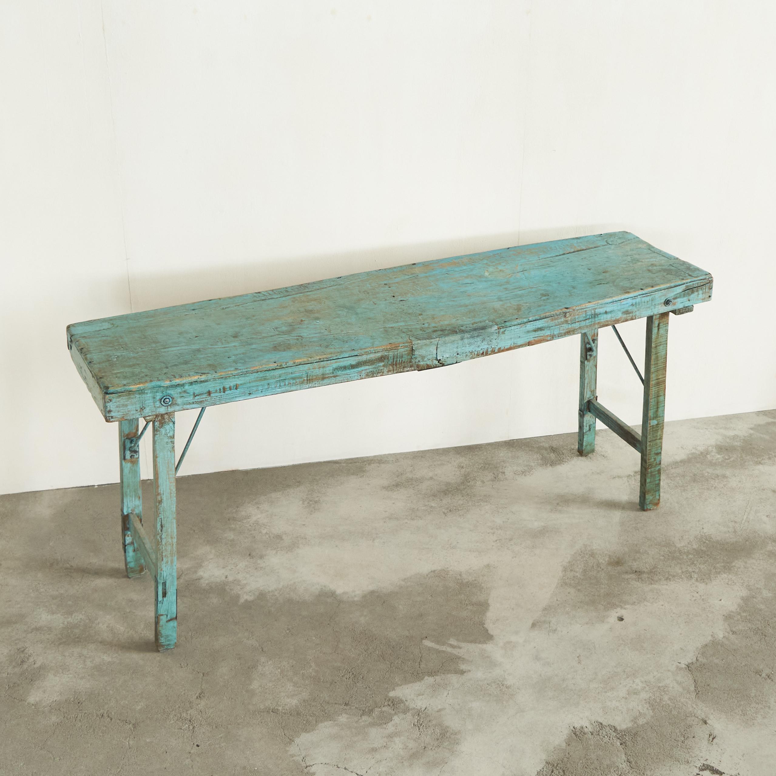 Antique Wabi Sabi Console Table in Worn Turquoise.

This is a very attractive antique side table or console table in a beautiful worn turquoise color. The beauty of this side table can be found in the wonderfully weathered surfaces and the faded