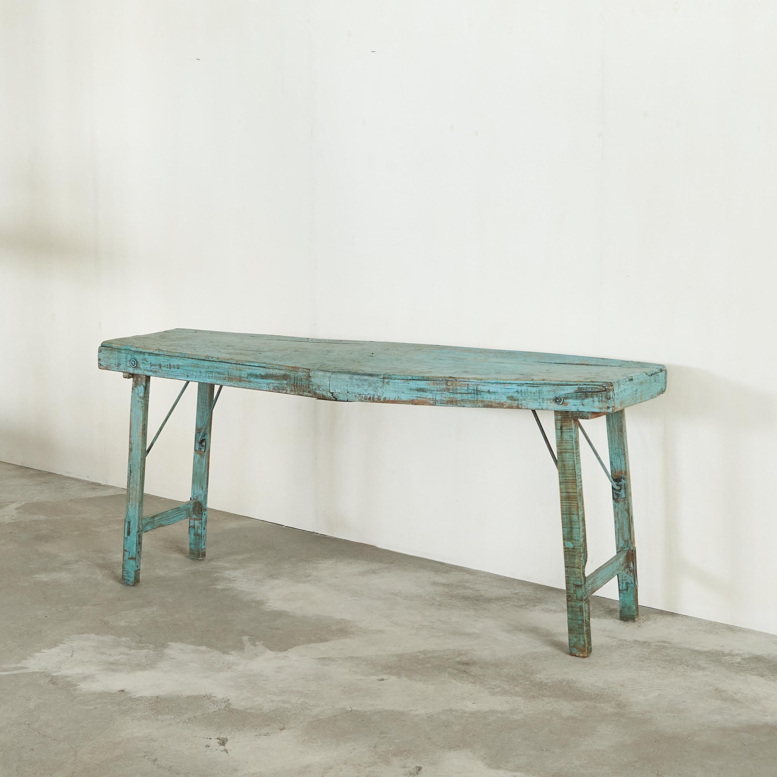 Other Antique Wabi Sabi Console Table in Worn Turquoise For Sale