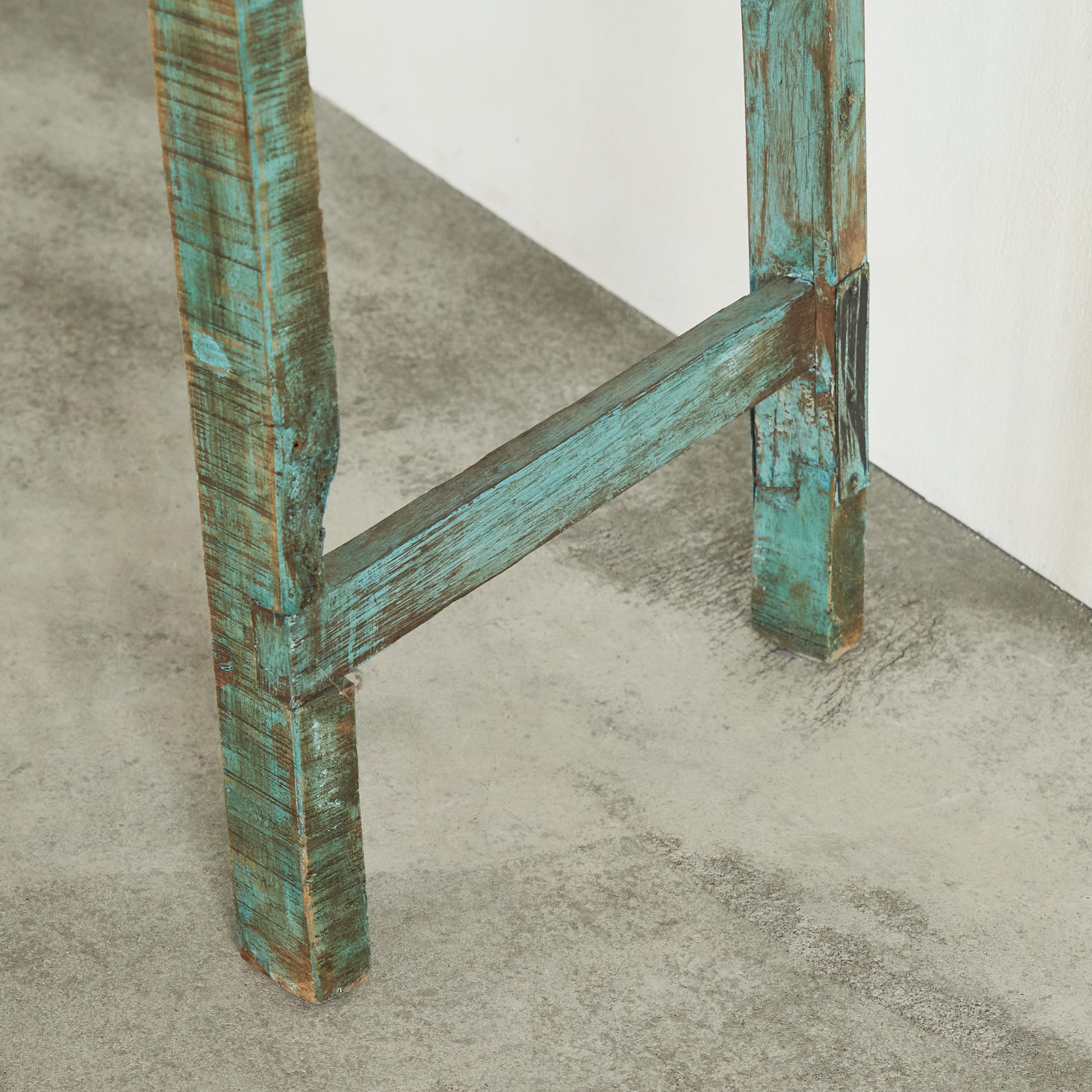 20th Century Antique Wabi Sabi Console Table in Worn Turquoise For Sale
