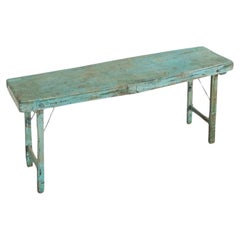 Mesa consola antigua Wabi Sabi en turquesa desgastado