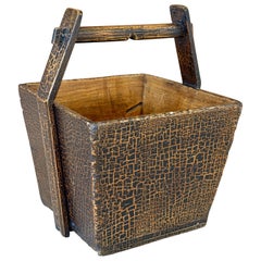 Antique Wabi-Sabi Crackle Painted Grain Rice Bucket
