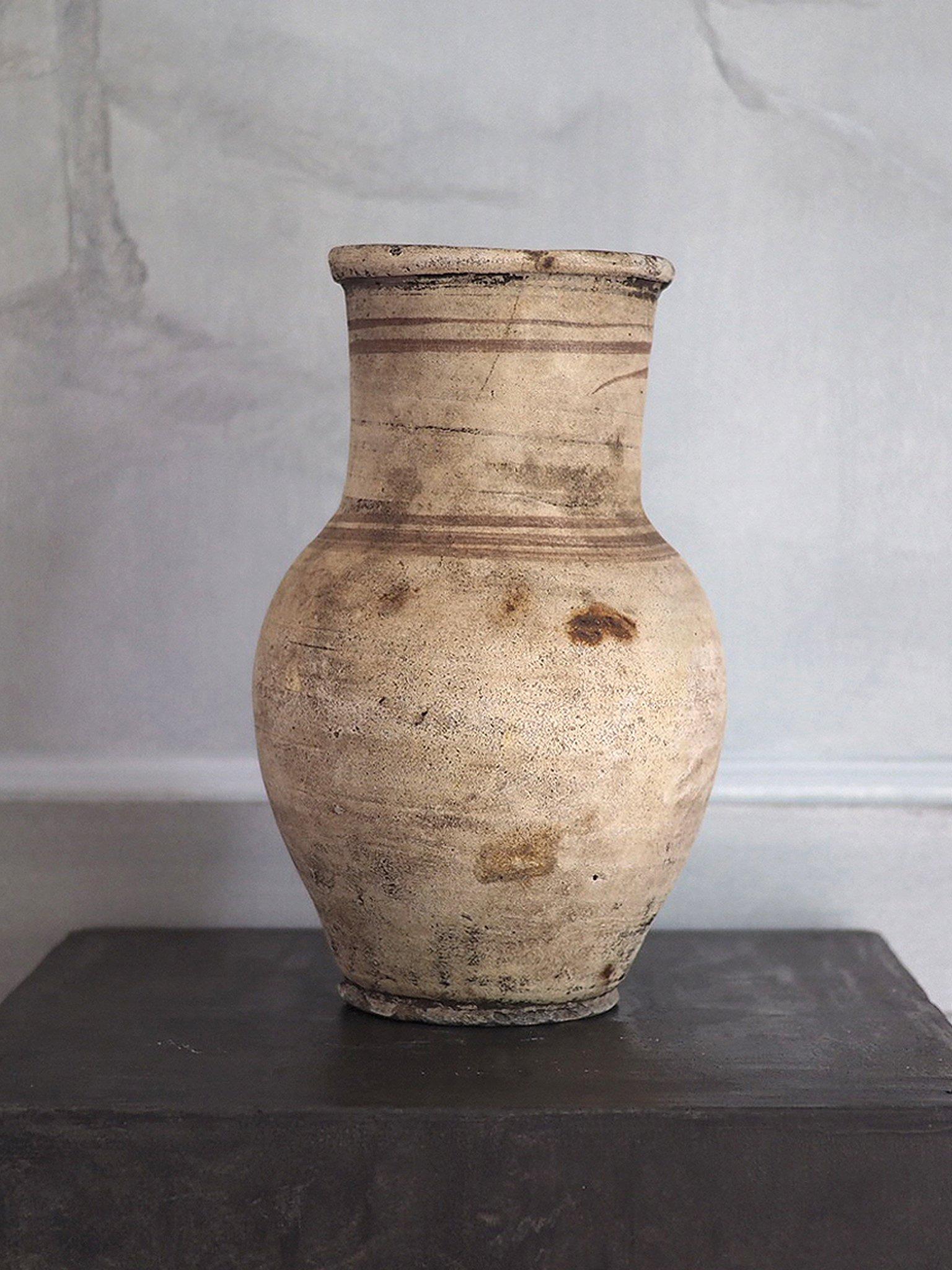 Patinated Antique Wabi Sabi Natural White Clay Pot